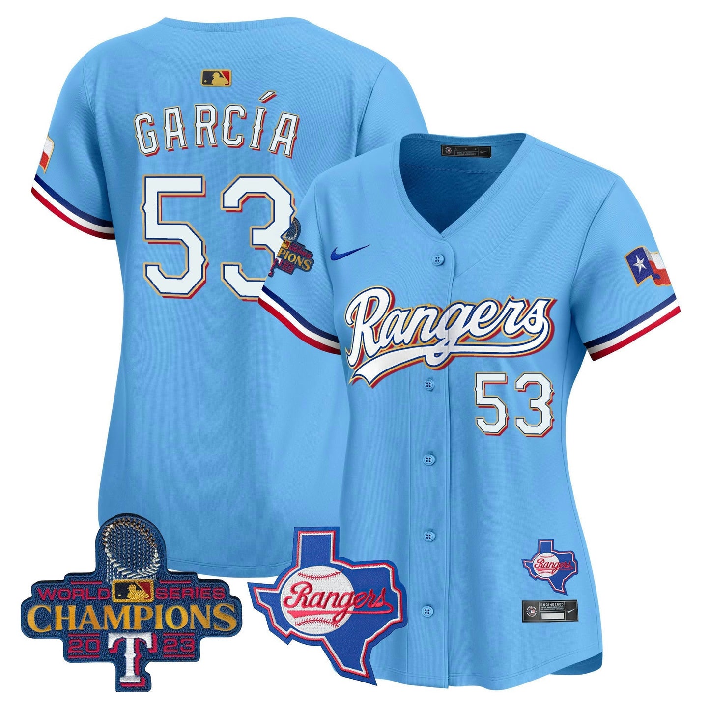 Camisa MLB Women’s Texas 2023 World Series Champions Dourada Trim Vapor Premier Limited Jersey V2