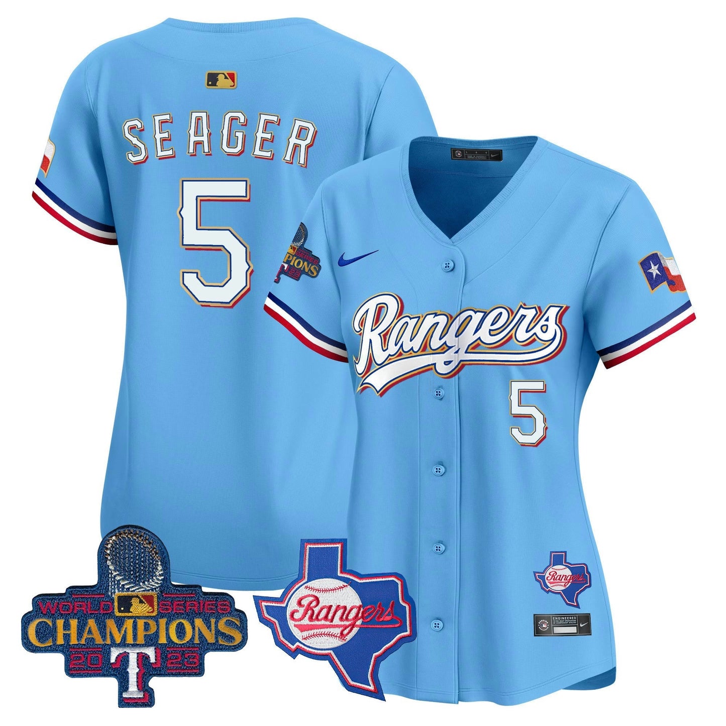 Camisa MLB Women’s Texas 2023 World Series Champions Dourada Trim Vapor Premier Limited Jersey V2