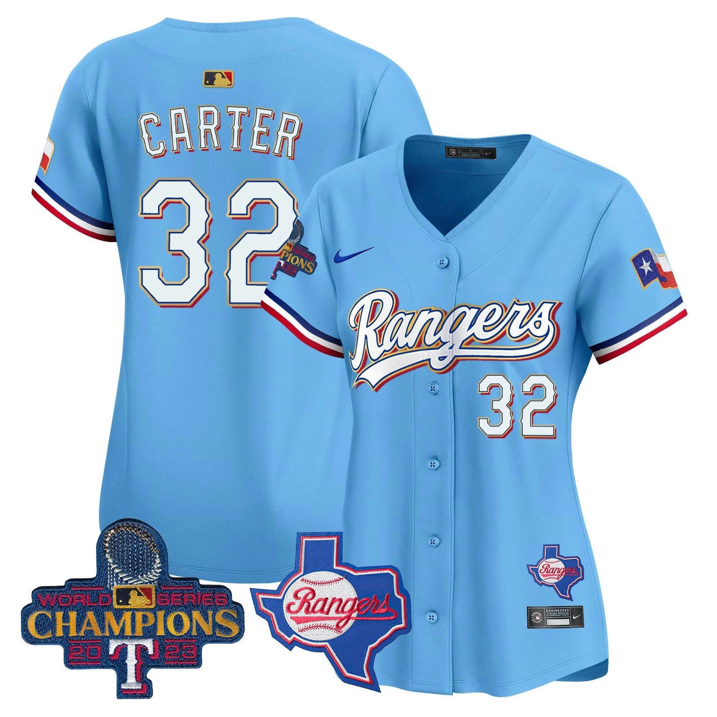 Camisa MLB Women’s Texas 2023 World Series Champions Dourada Trim Vapor Premier Limited Jersey V2