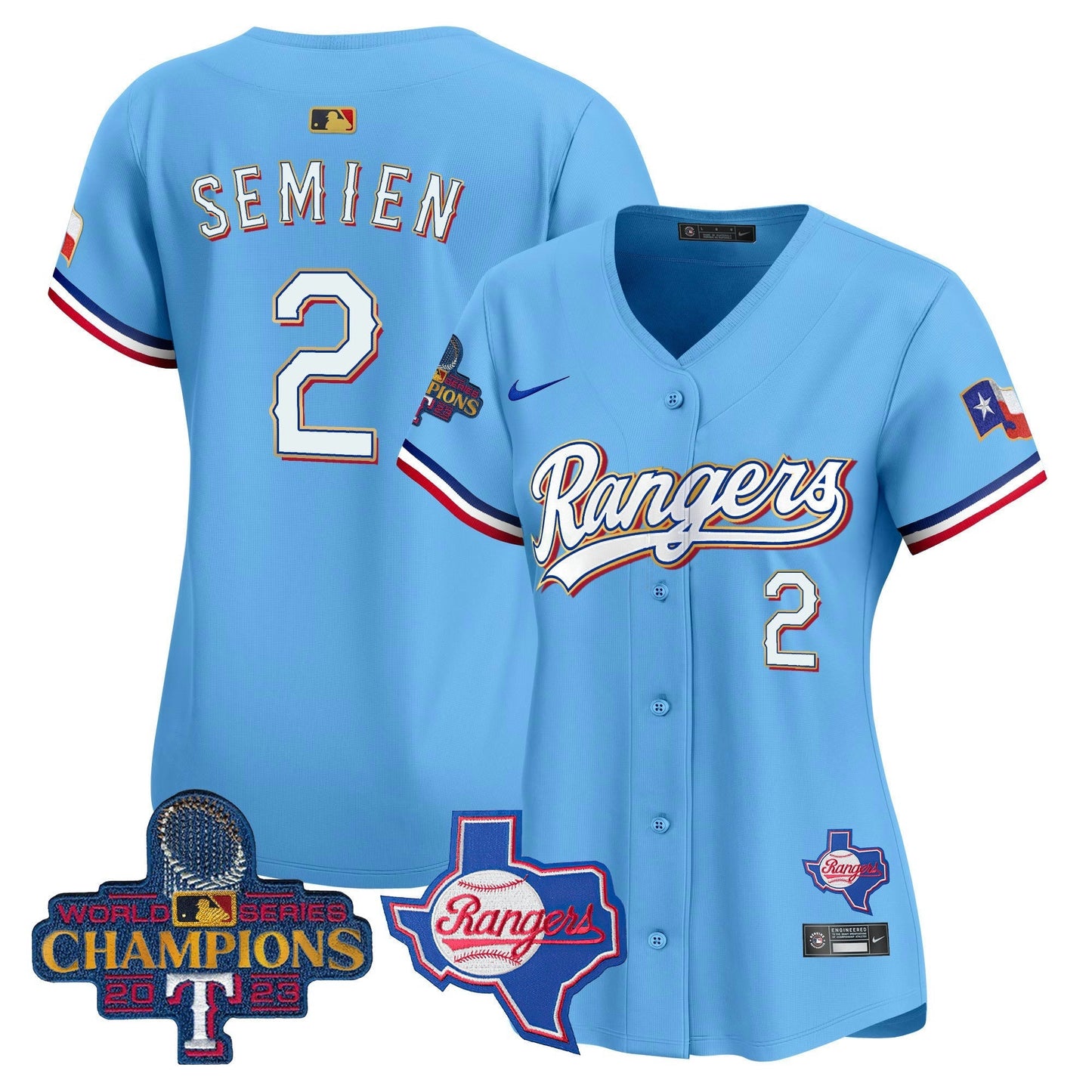 Camisa MLB Women’s Texas 2023 World Series Champions Dourada Trim Vapor Premier Limited Jersey V2