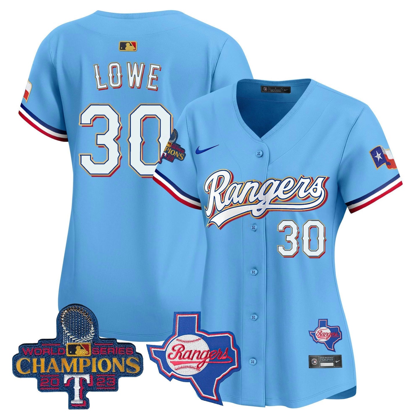 Camisa MLB Women’s Texas 2023 World Series Champions Dourada Trim Vapor Premier Limited Jersey V2