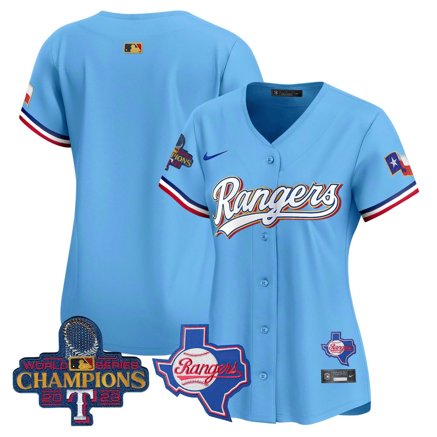 Camisa MLB Women’s Texas 2023 World Series Champions Dourada Trim Vapor Premier Limited Jersey V2