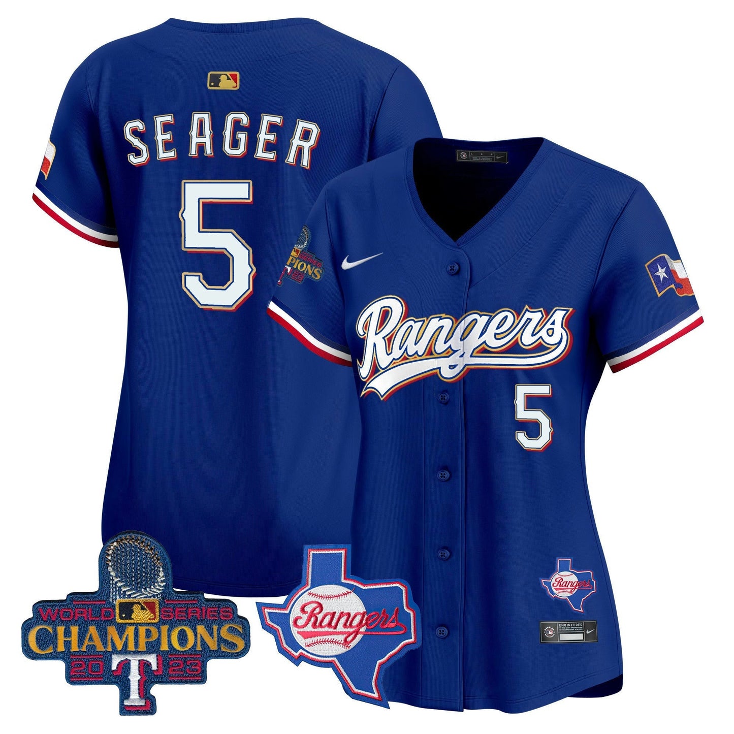 Camisa MLB Women’s Texas 2023 World Series Champions Dourada Trim Vapor Premier Limited Jersey V2