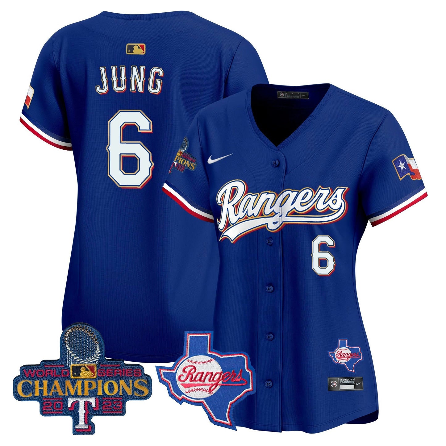 Camisa MLB Women’s Texas 2023 World Series Champions Dourada Trim Vapor Premier Limited Jersey V2