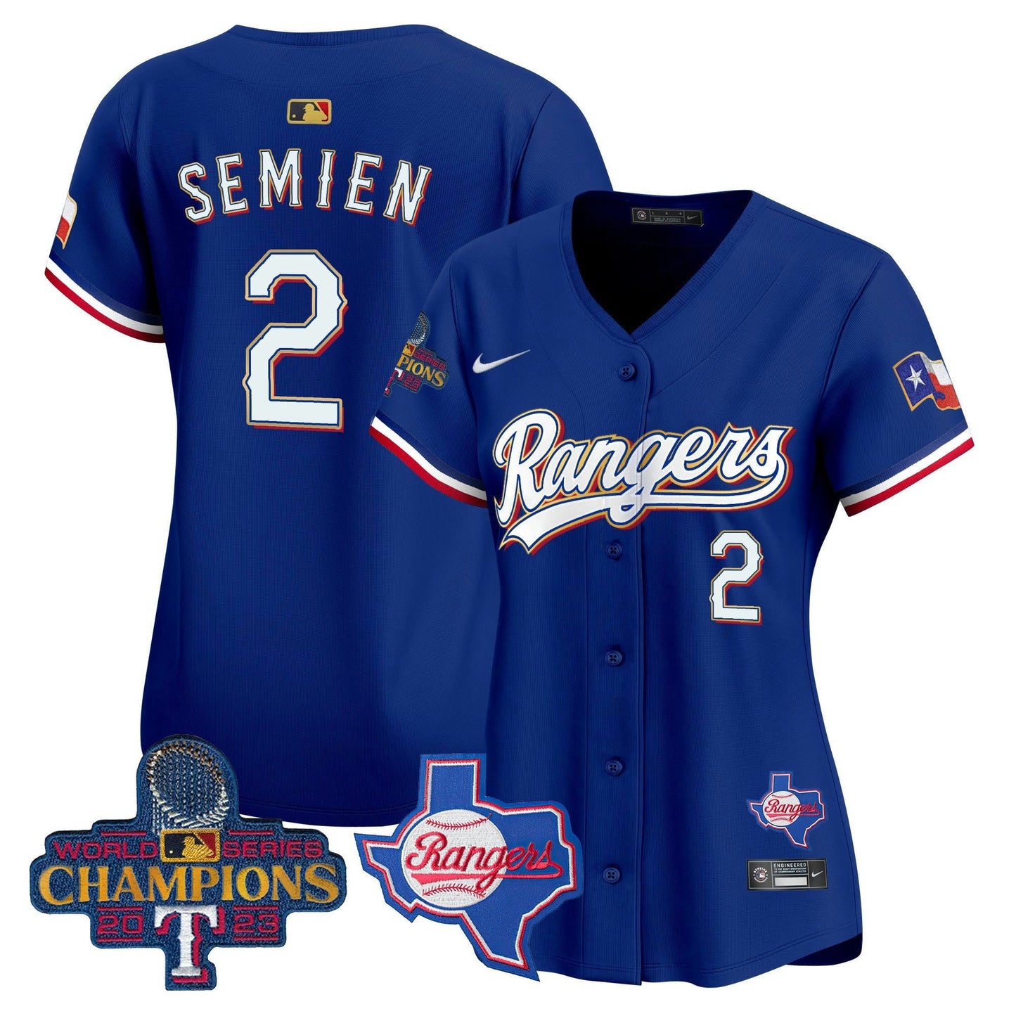 Camisa MLB Women’s Texas 2023 World Series Champions Dourada Trim Vapor Premier Limited Jersey V2