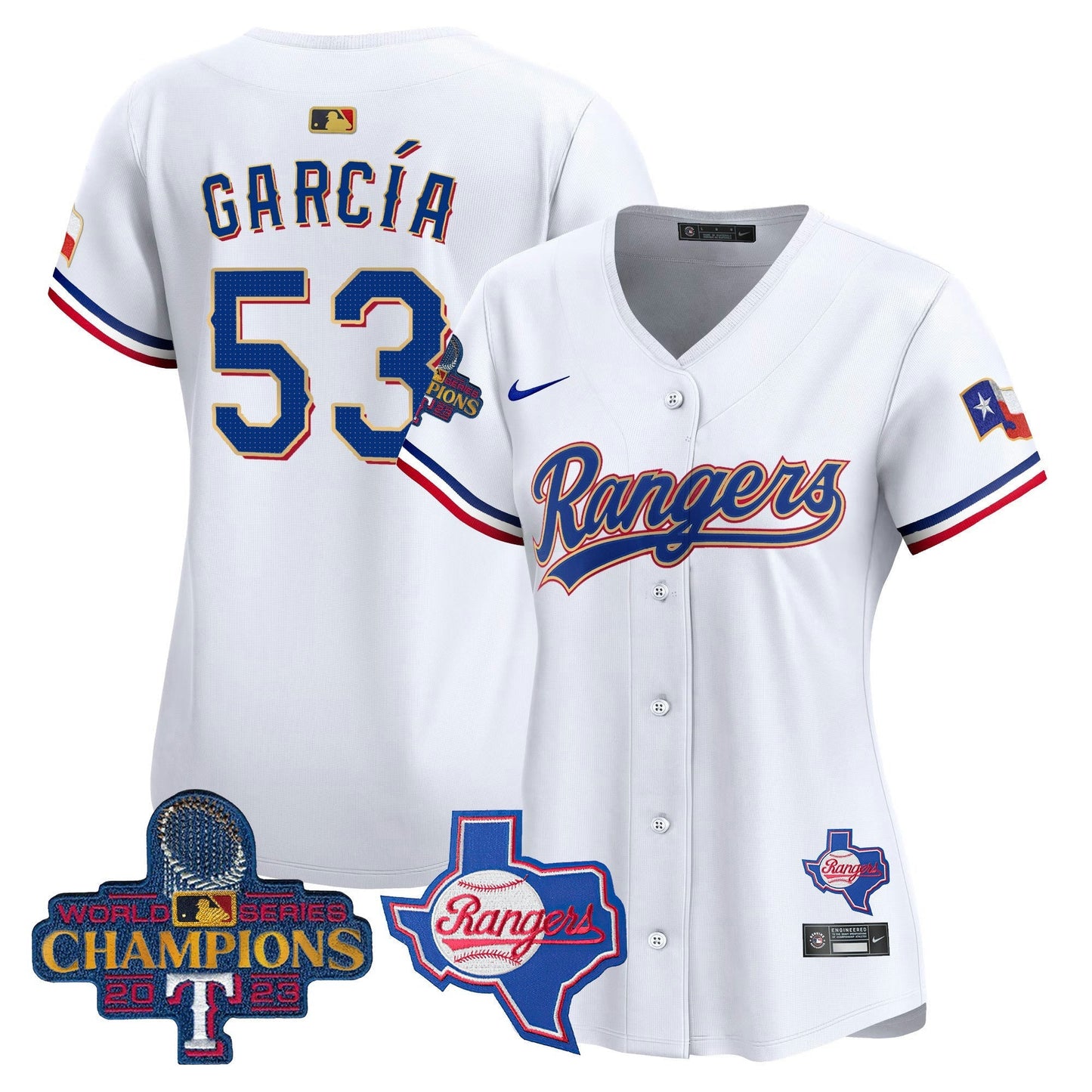 Camisa MLB Women’s Texas 2023 World Series Champions Dourada Trim Vapor Premier Limited Jersey V2