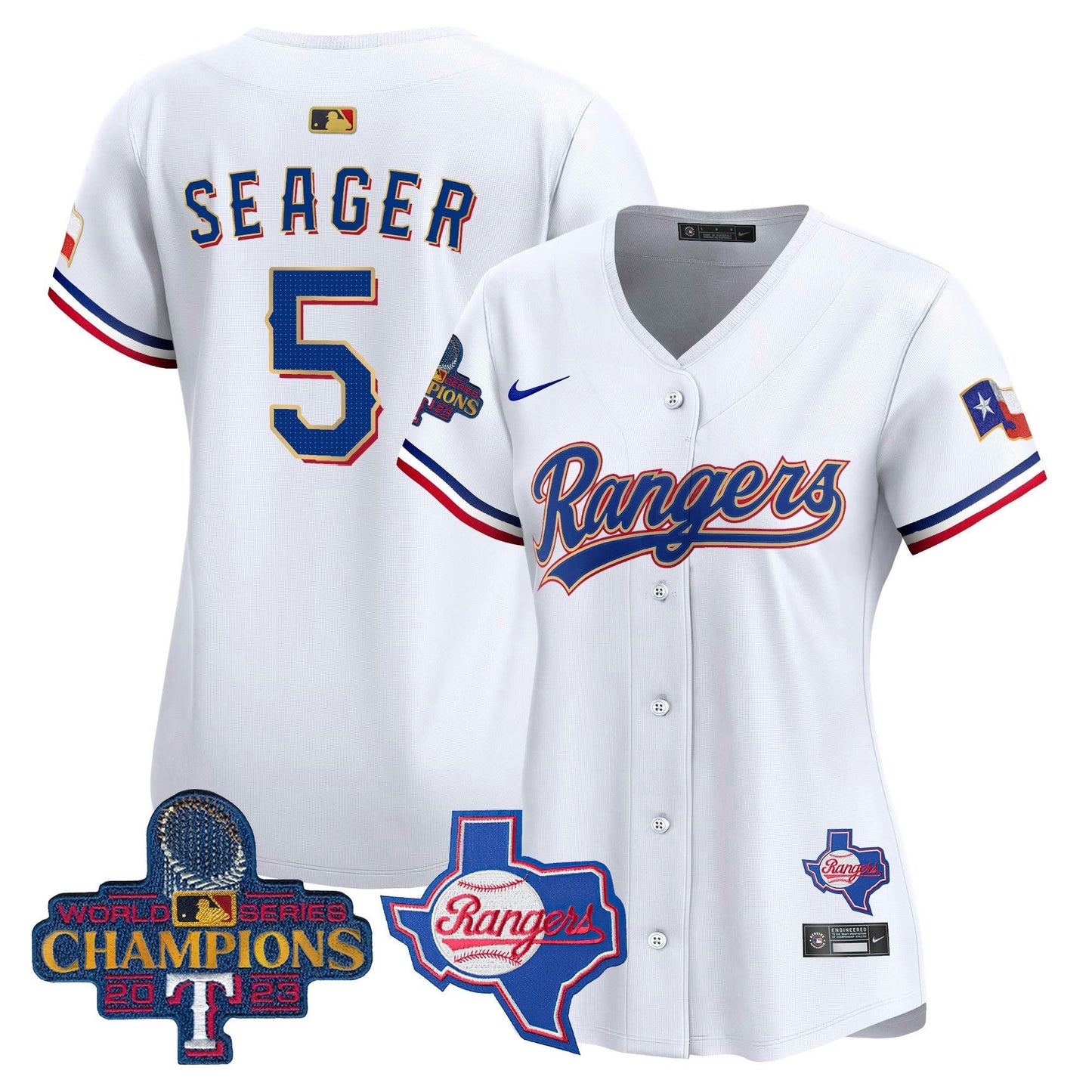 Camisa MLB Women’s Texas 2023 World Series Champions Dourada Trim Vapor Premier Limited Jersey V2