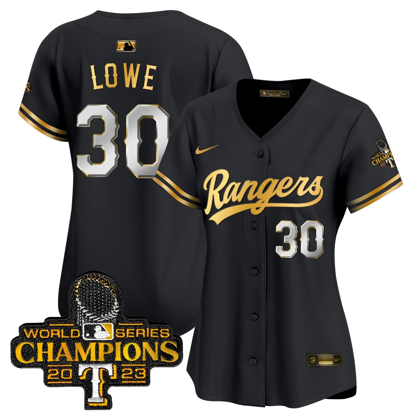 Camisa MLB Women’s Texas 2023 World Series Champions Dourada Trim Vapor Premier Limited Jersey