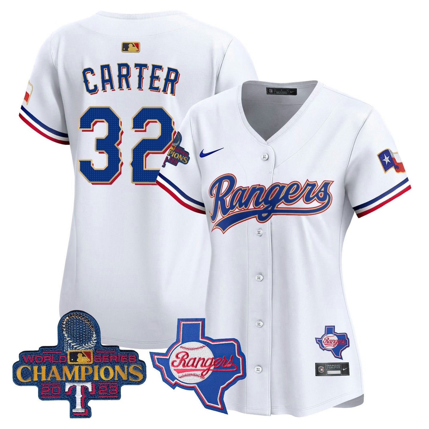 Camisa MLB Women’s Texas 2023 World Series Champions Dourada Trim Vapor Premier Limited Jersey V2