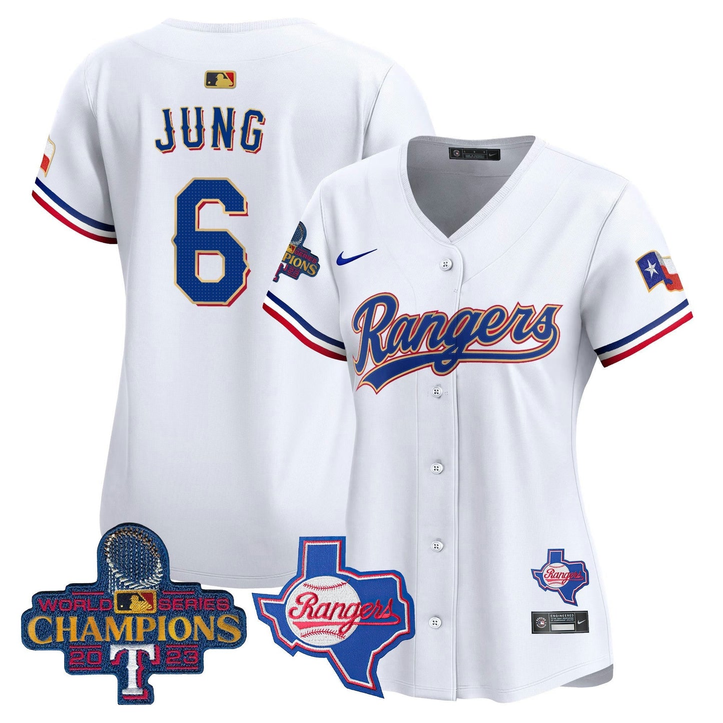 Camisa MLB Women’s Texas 2023 World Series Champions Dourada Trim Vapor Premier Limited Jersey V2