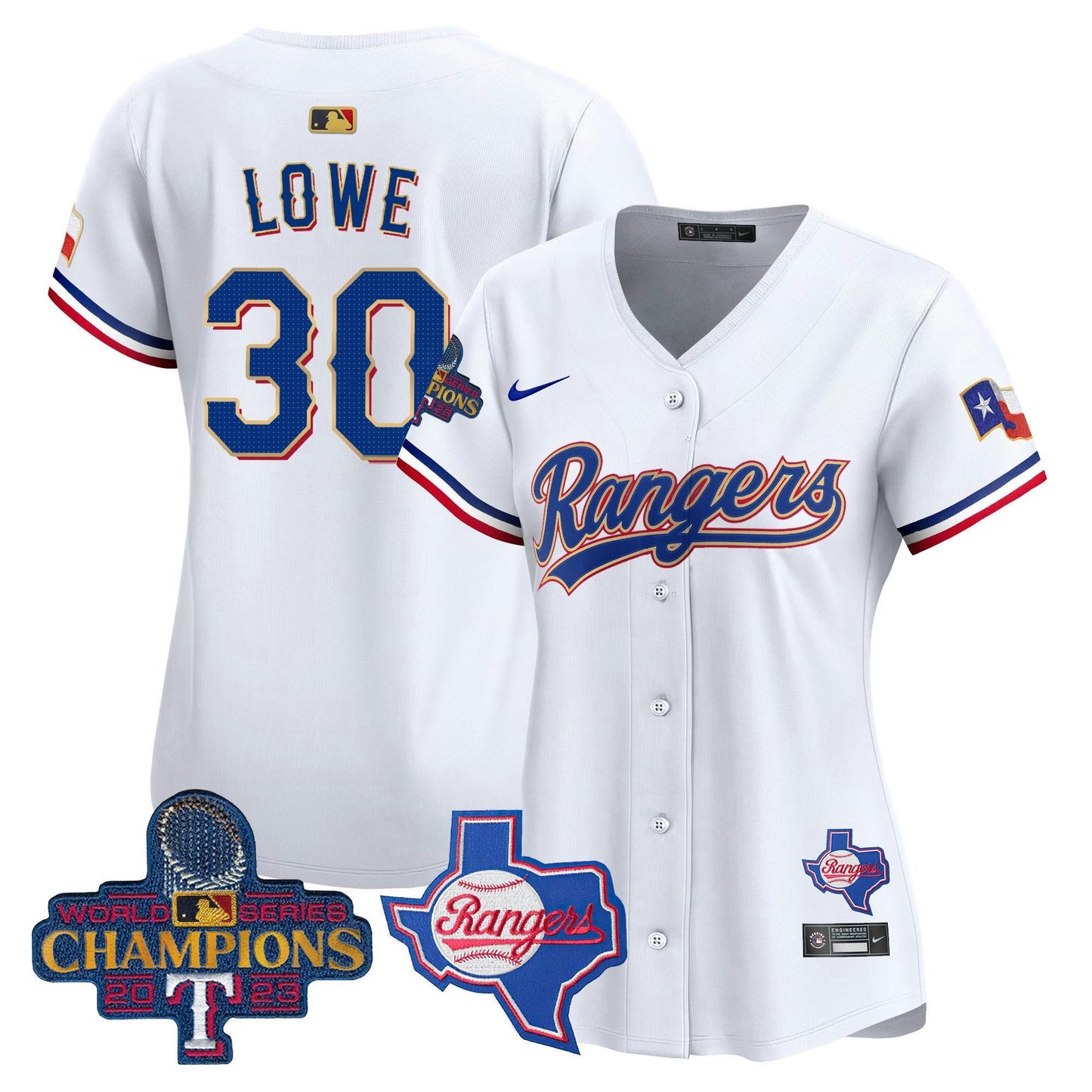 Camisa MLB Women’s Texas 2023 World Series Champions Dourada Trim Vapor Premier Limited Jersey V2
