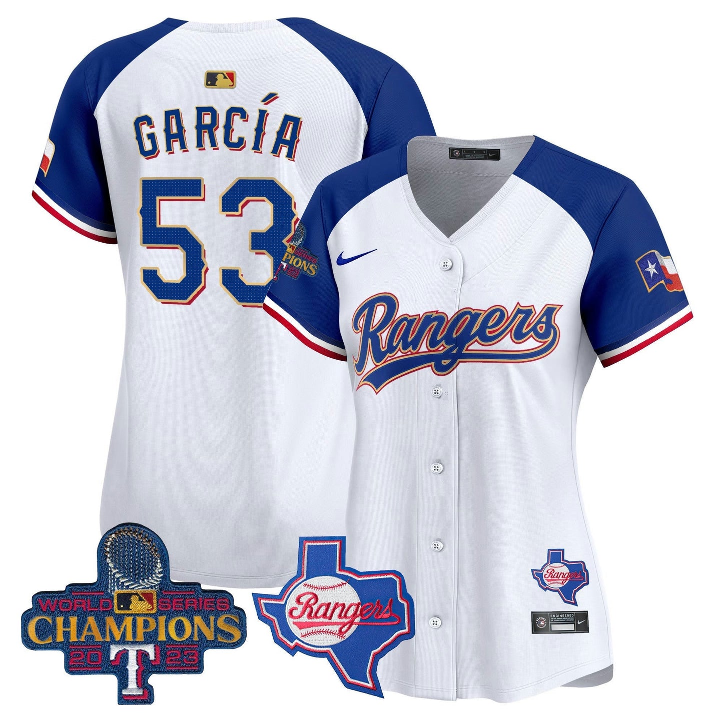Camisa MLB Women’s Texas 2023 World Series Champions Dourada Trim Vapor Premier Limited Jersey V2
