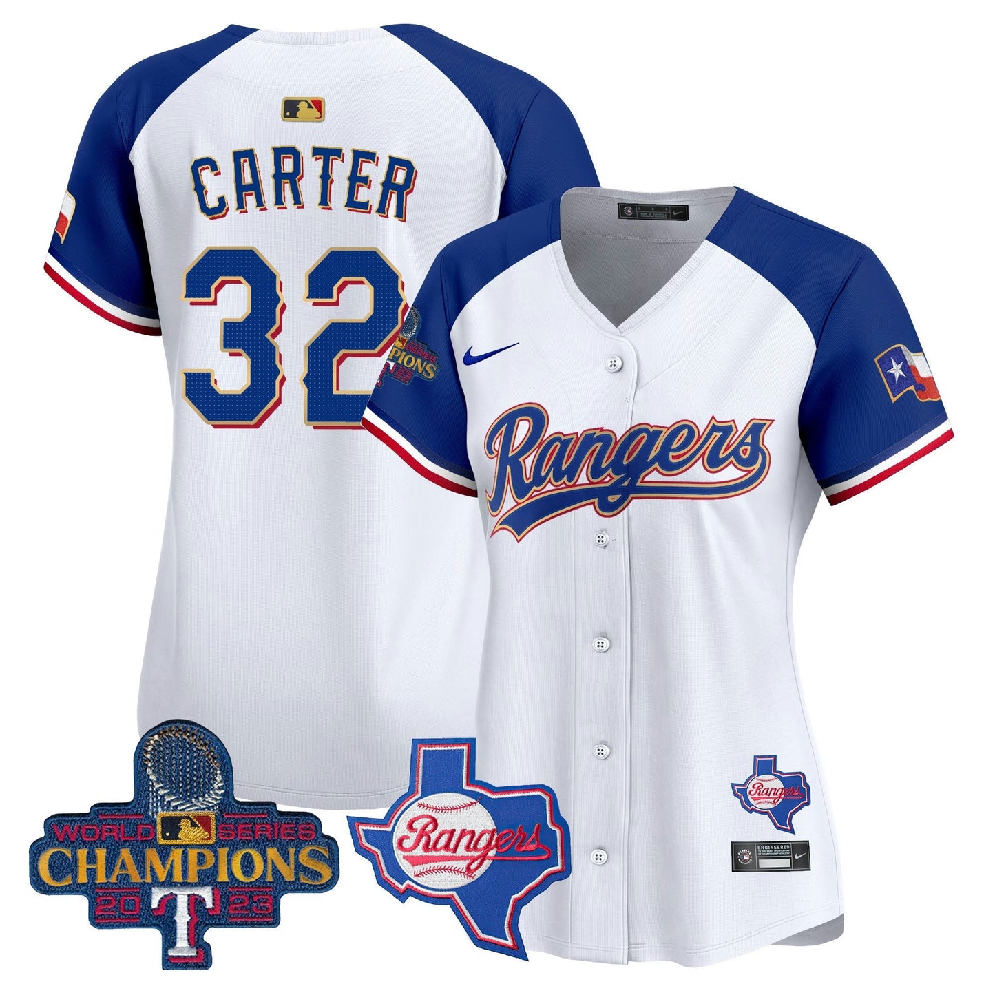 Camisa MLB Women’s Texas 2023 World Series Champions Dourada Trim Vapor Premier Limited Jersey V2