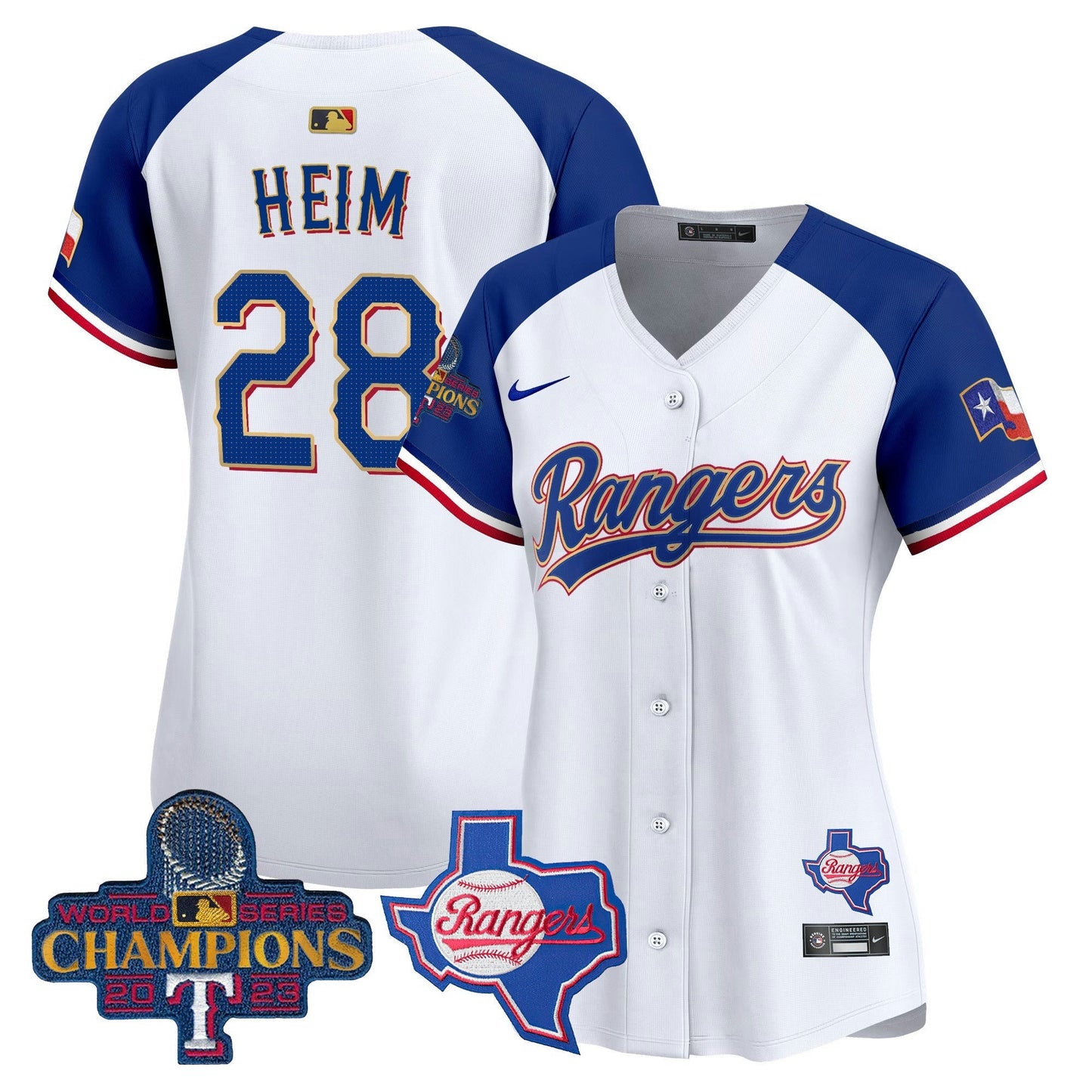 Camisa MLB Women’s Texas 2023 World Series Champions Dourada Trim Vapor Premier Limited Jersey V2