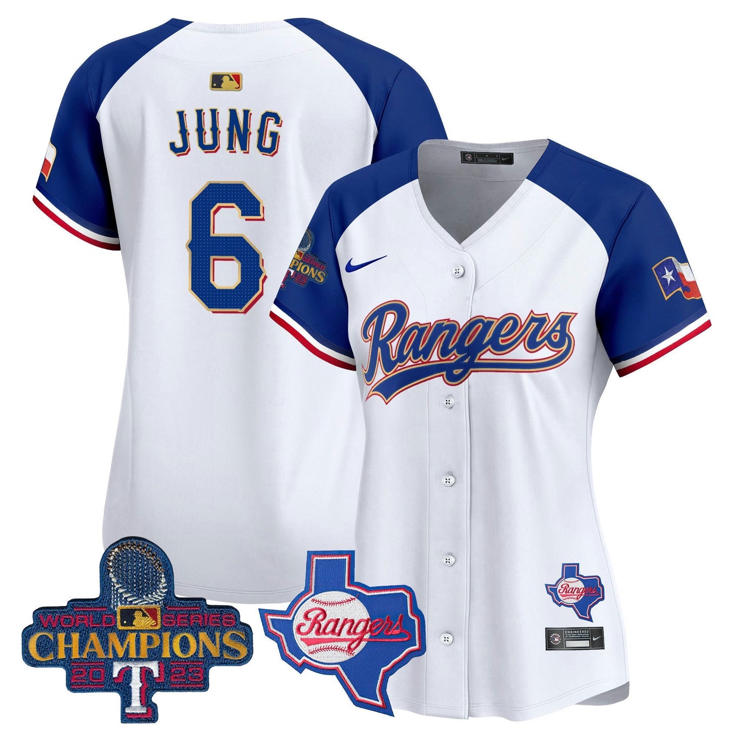 Camisa MLB Women’s Texas 2023 World Series Champions Dourada Trim Vapor Premier Limited Jersey V2