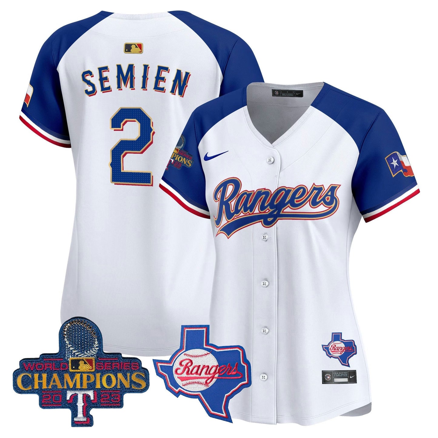 Camisa MLB Women’s Texas 2023 World Series Champions Dourada Trim Vapor Premier Limited Jersey V2