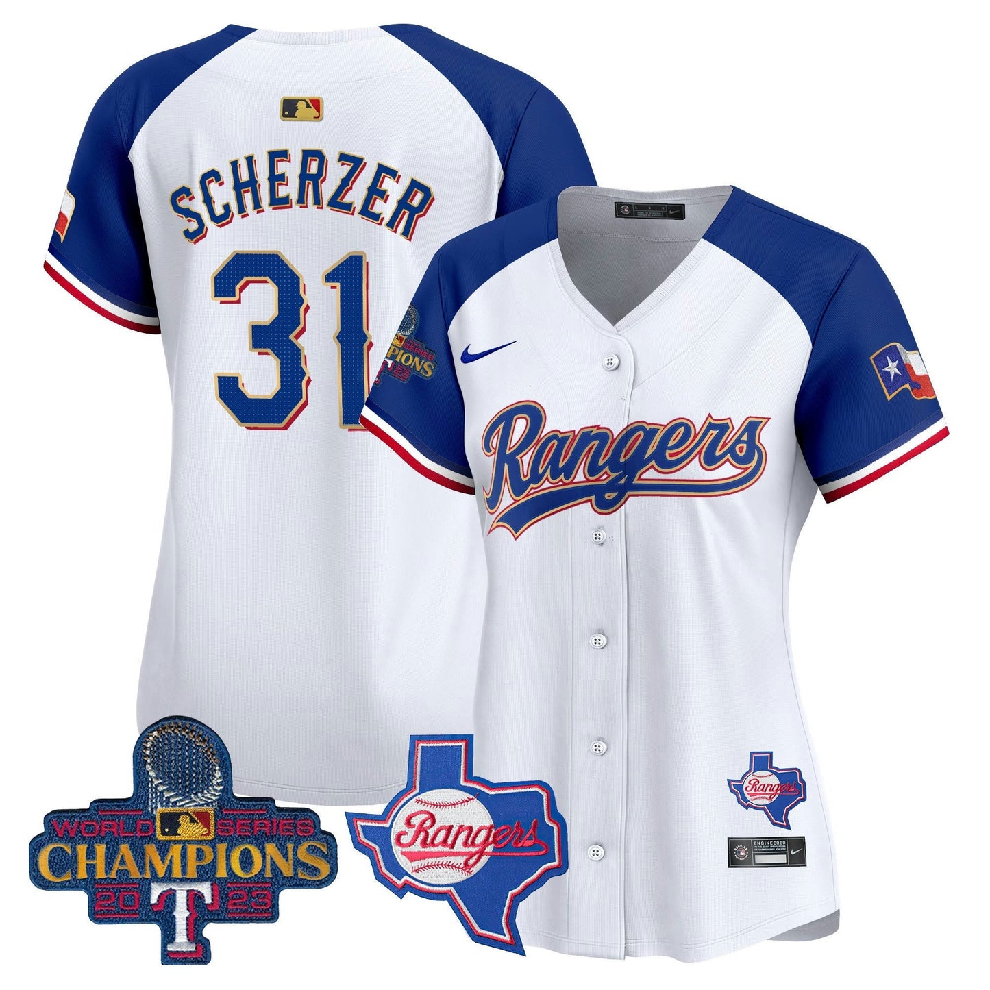 Camisa MLB Women’s Texas 2023 World Series Champions Dourada Trim Vapor Premier Limited Jersey V2