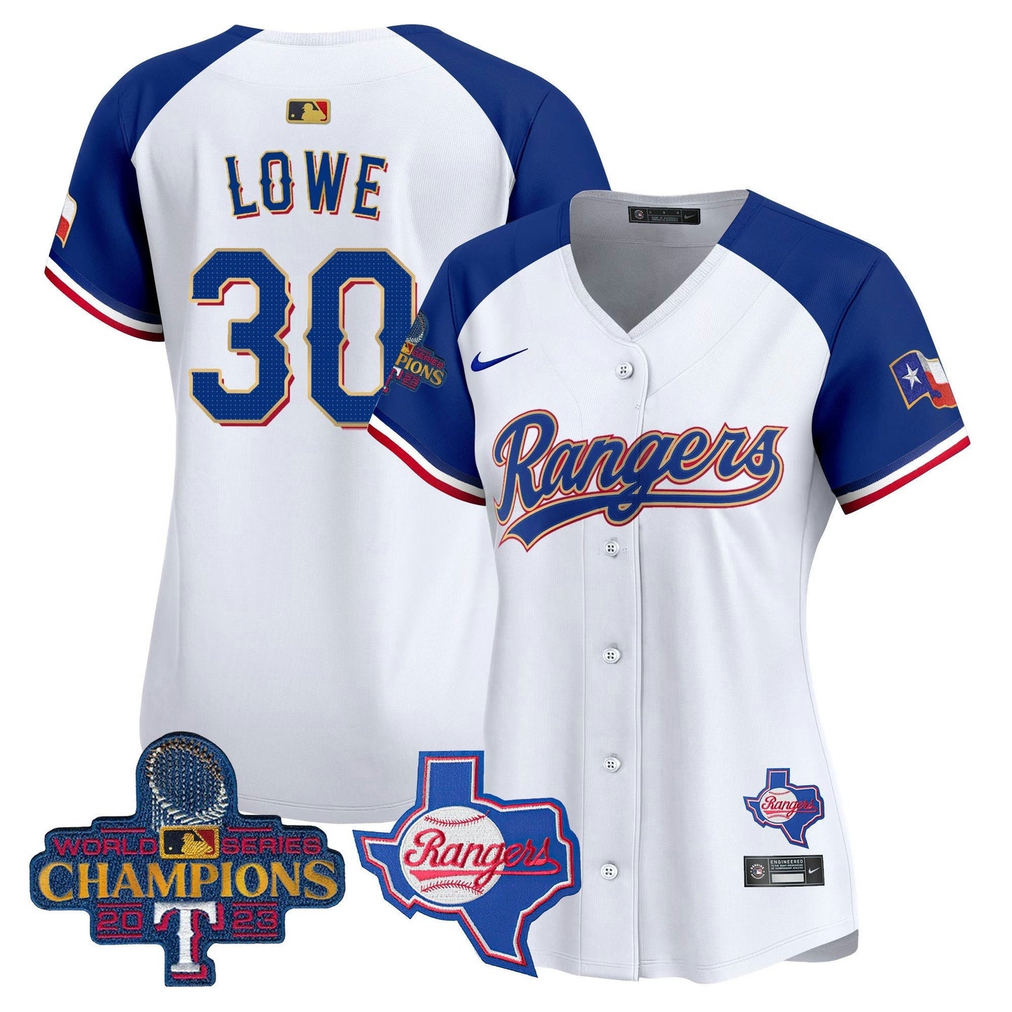 Camisa MLB Women’s Texas 2023 World Series Champions Dourada Trim Vapor Premier Limited Jersey V2