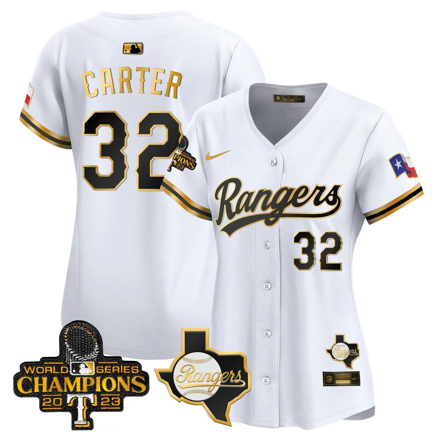 Camisa MLB Women’s Texas 2023 World Series Champions Dourada Trim Vapor Premier Limited Jersey V2