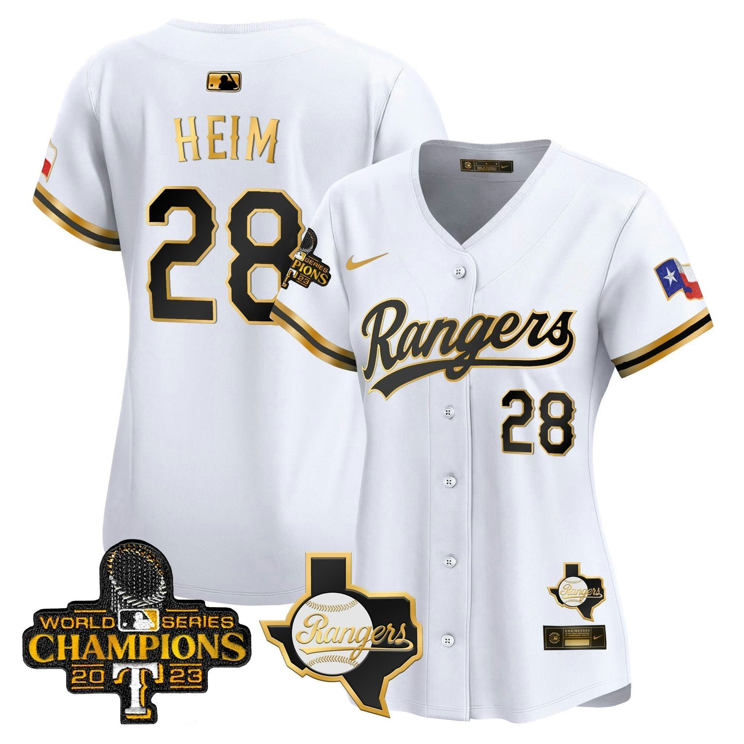 Camisa MLB Women’s Texas 2023 World Series Champions Dourada Trim Vapor Premier Limited Jersey V2