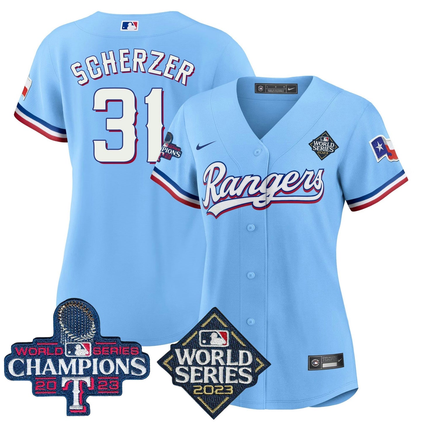 Camisa MLB Women’s Texas 2023 World Series Champions Jersey V4