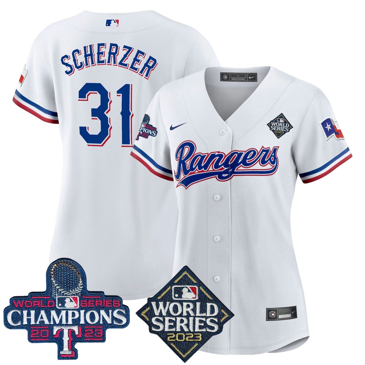 Camisa MLB Women’s Texas 2023 World Series Champions Jersey V4