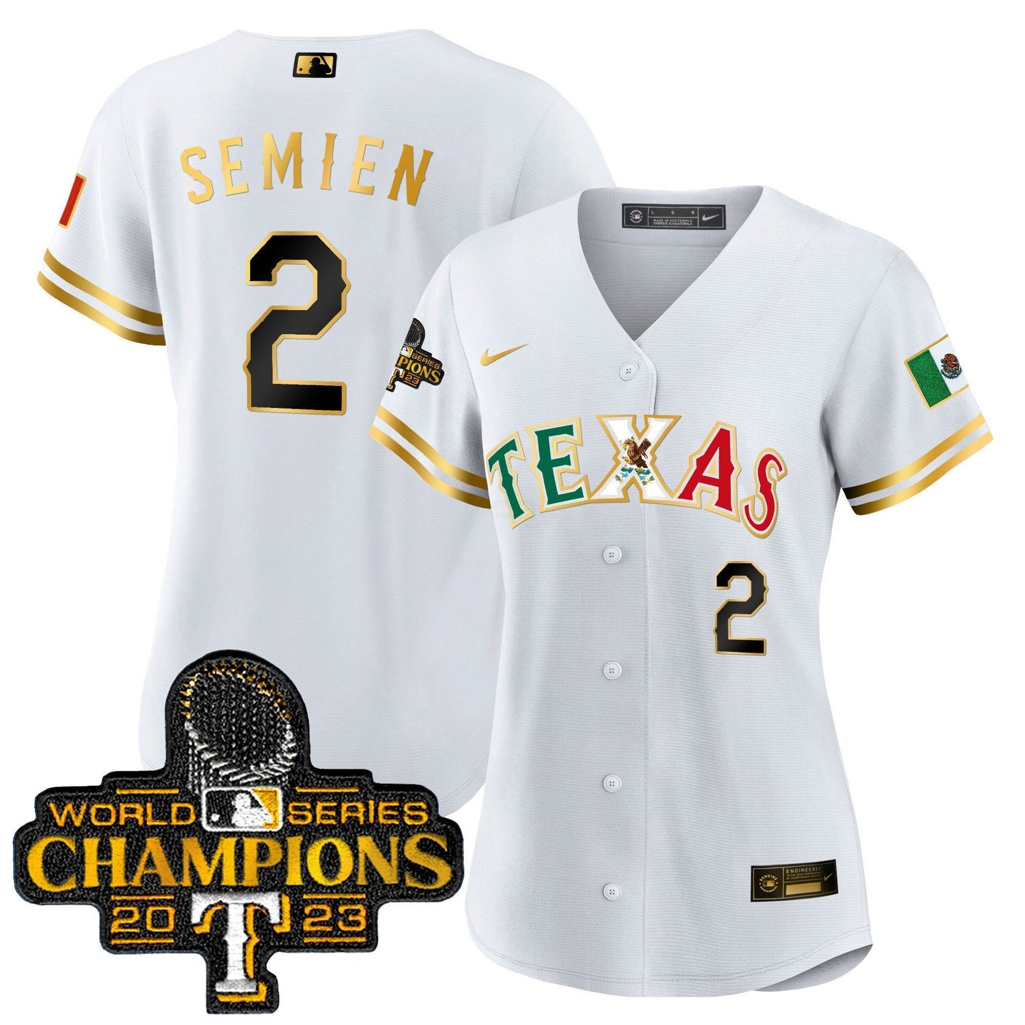 Camisa MLB Women’s Texas Mexico 2023 World Series Champions Jersey