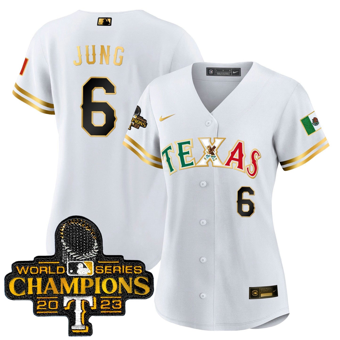 Camisa MLB Women’s Texas Mexico 2023 World Series Champions Jersey