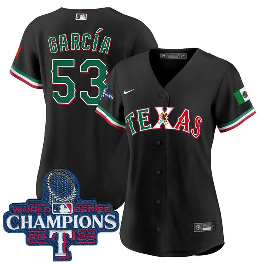 Camisa MLB Women’s Texas Mexico 2023 World Series Champions Jersey