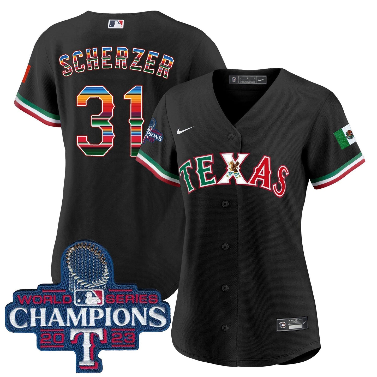 Camisa MLB Women’s Texas Mexico 2023 World Series Champions Jersey V2