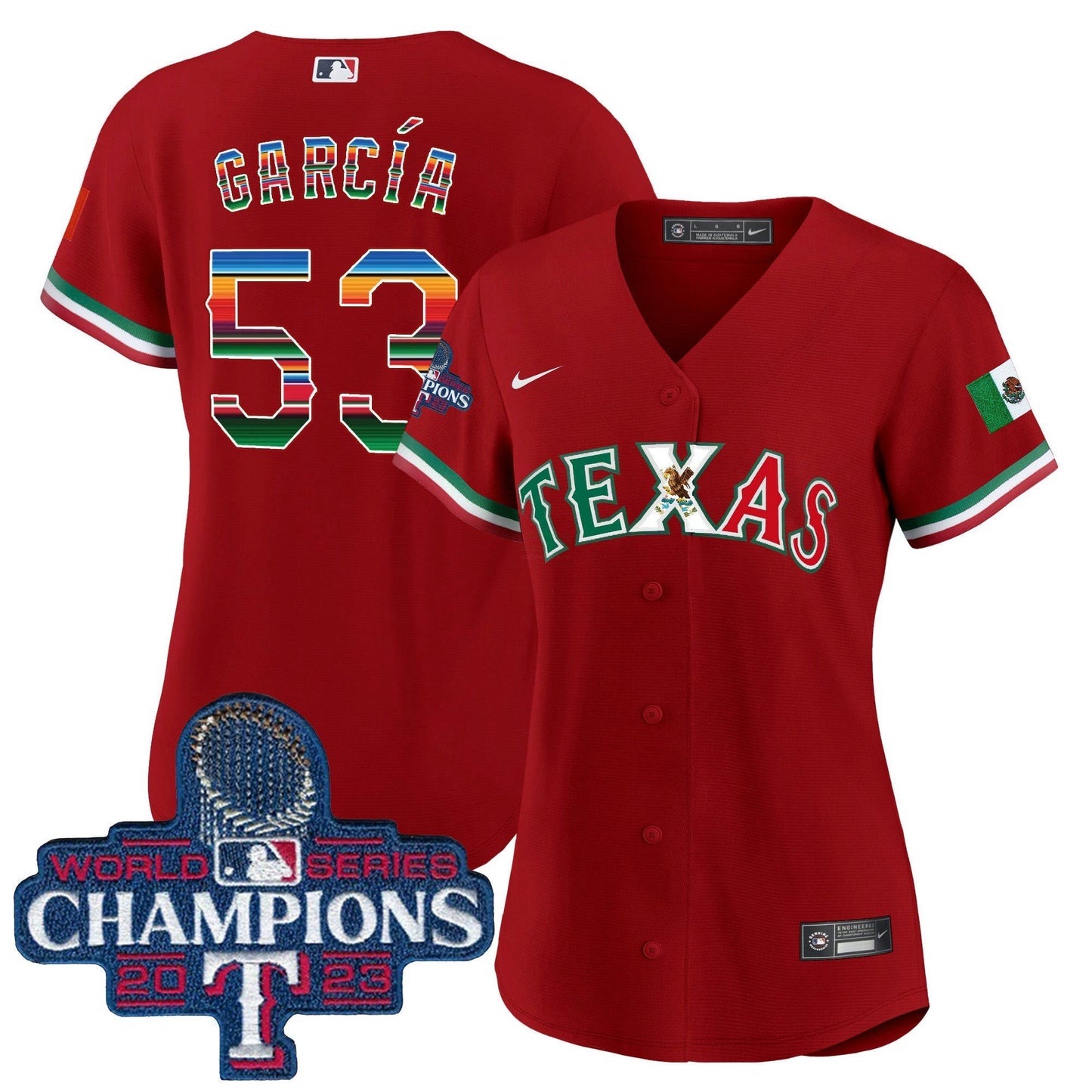 Camisa MLB Women’s Texas Mexico 2023 World Series Champions Jersey V2