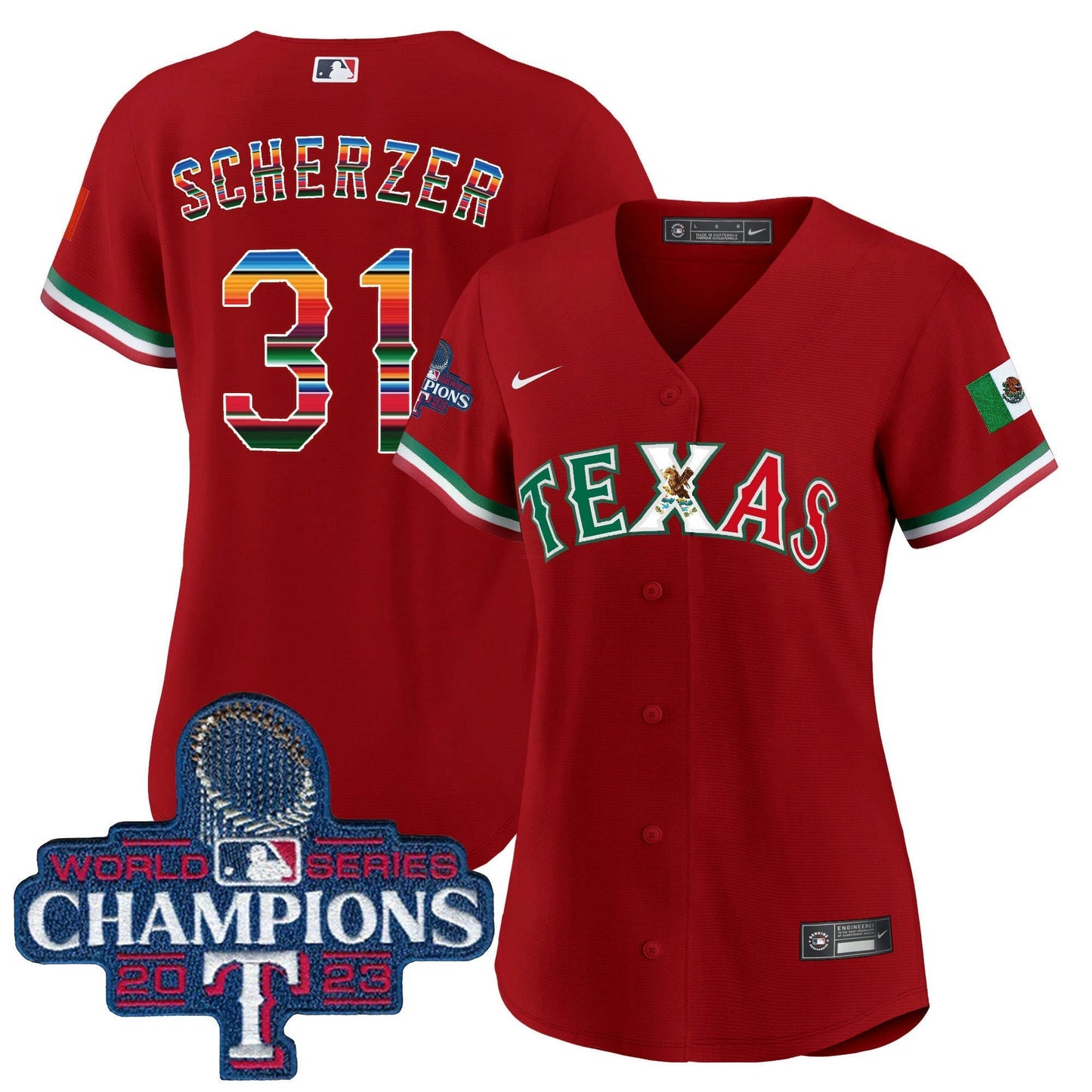 Camisa MLB Women’s Texas Mexico 2023 World Series Champions Jersey V2