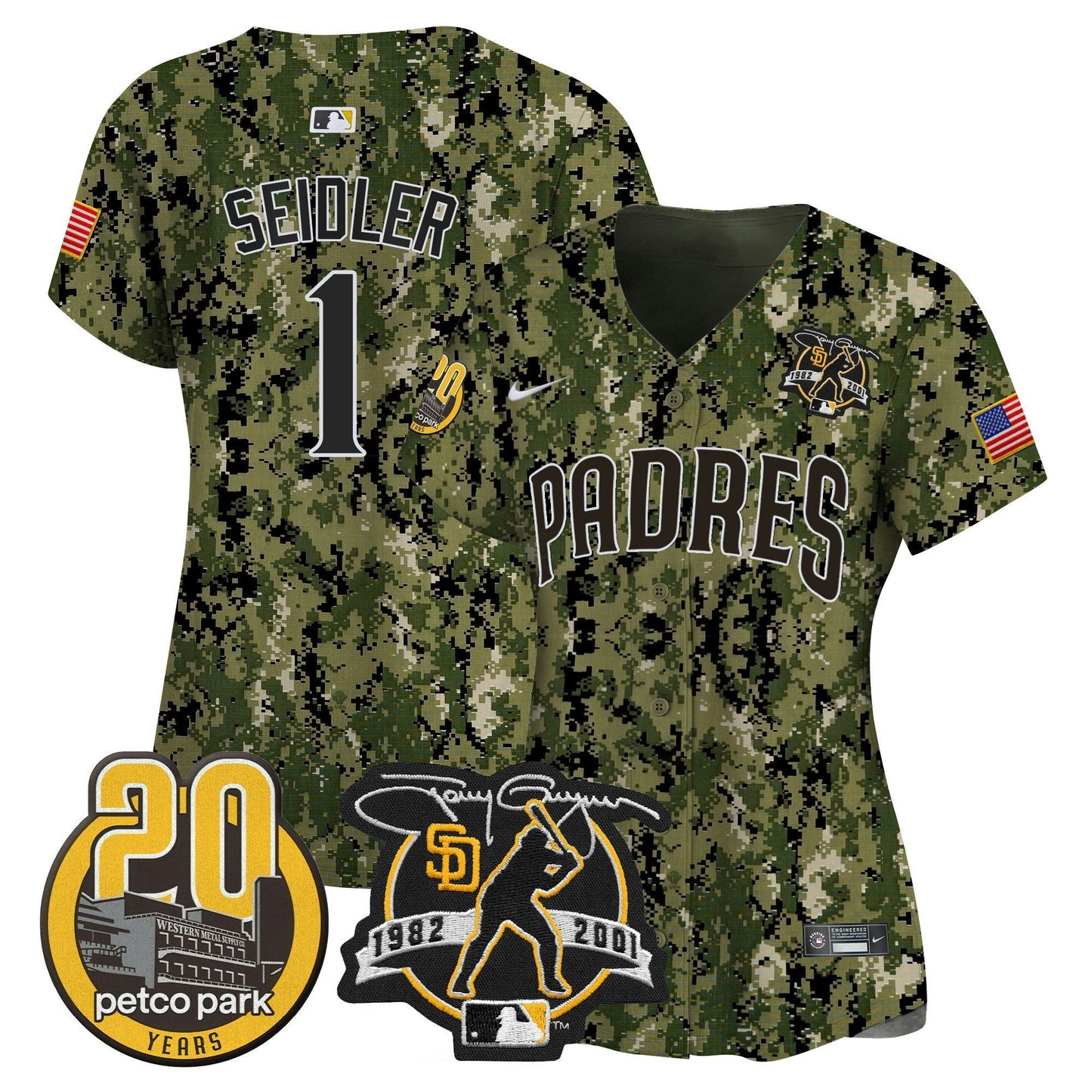 Camisa MLB Women’s Tony Gwynn & Petco Park 20th Patch USMC Vapor Premier Limited Jersey