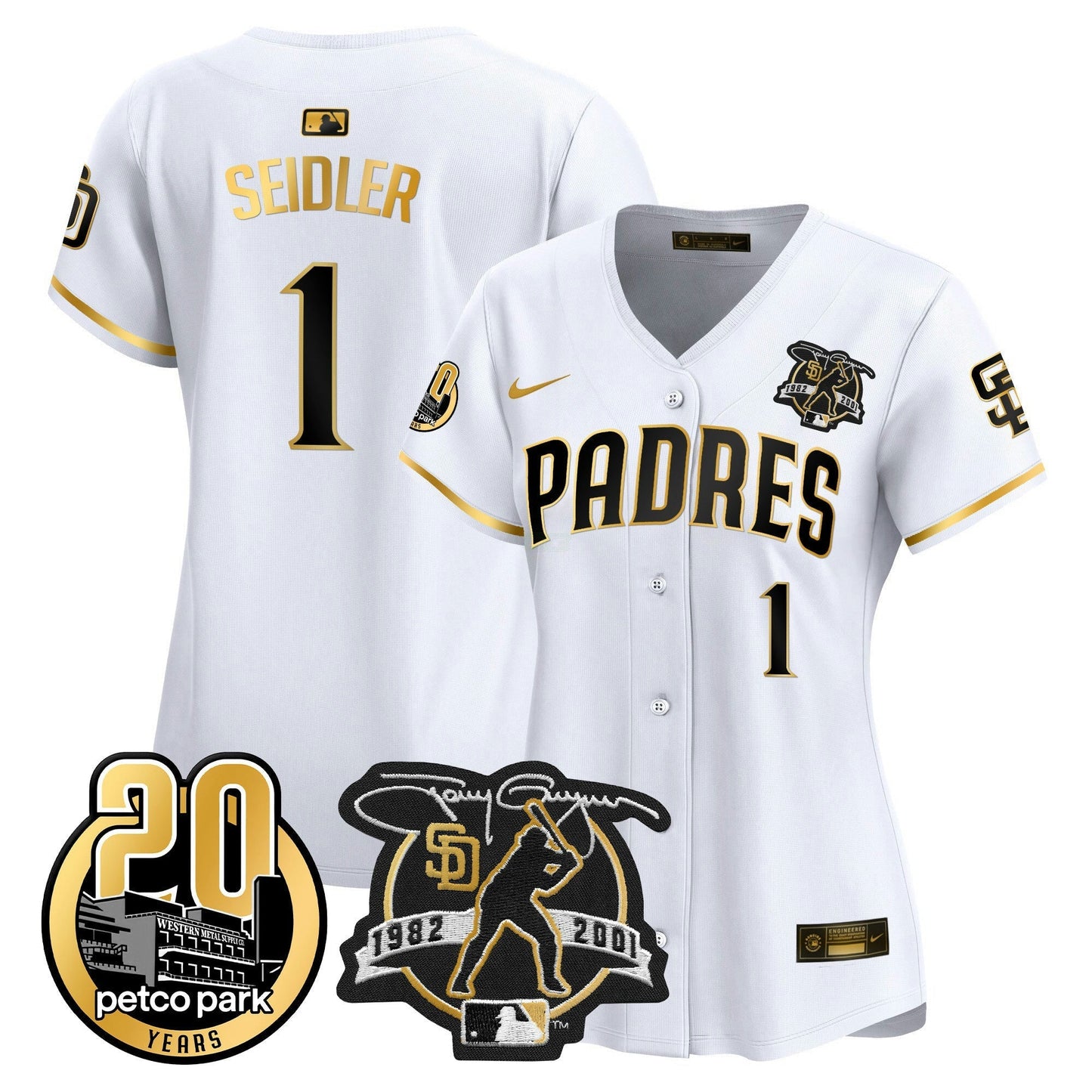 Camisa MLB Women’s Tony Gwynn & Petco Park 20th Patch Vapor Premier Limited Jersey