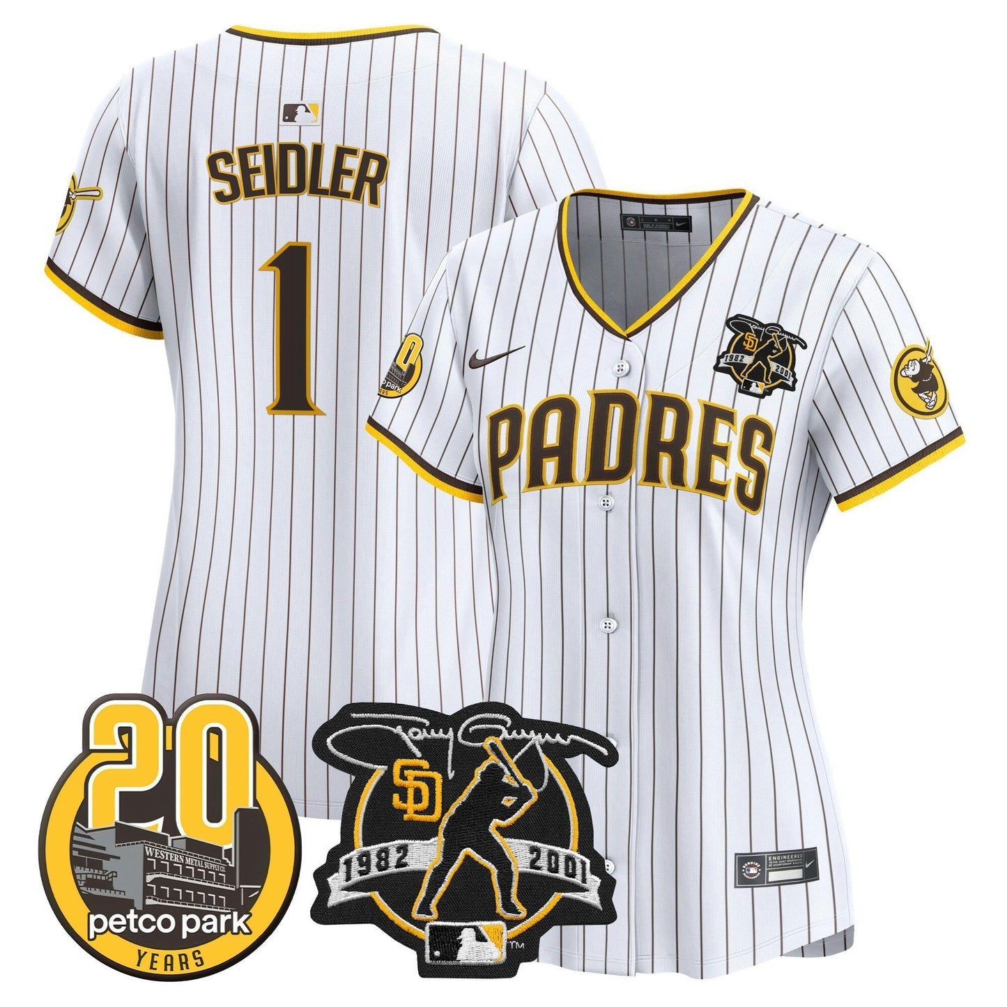 Camisa MLB Women’s Tony Gwynn & Petco Park 20th Patch Vapor Premier Limited Jersey