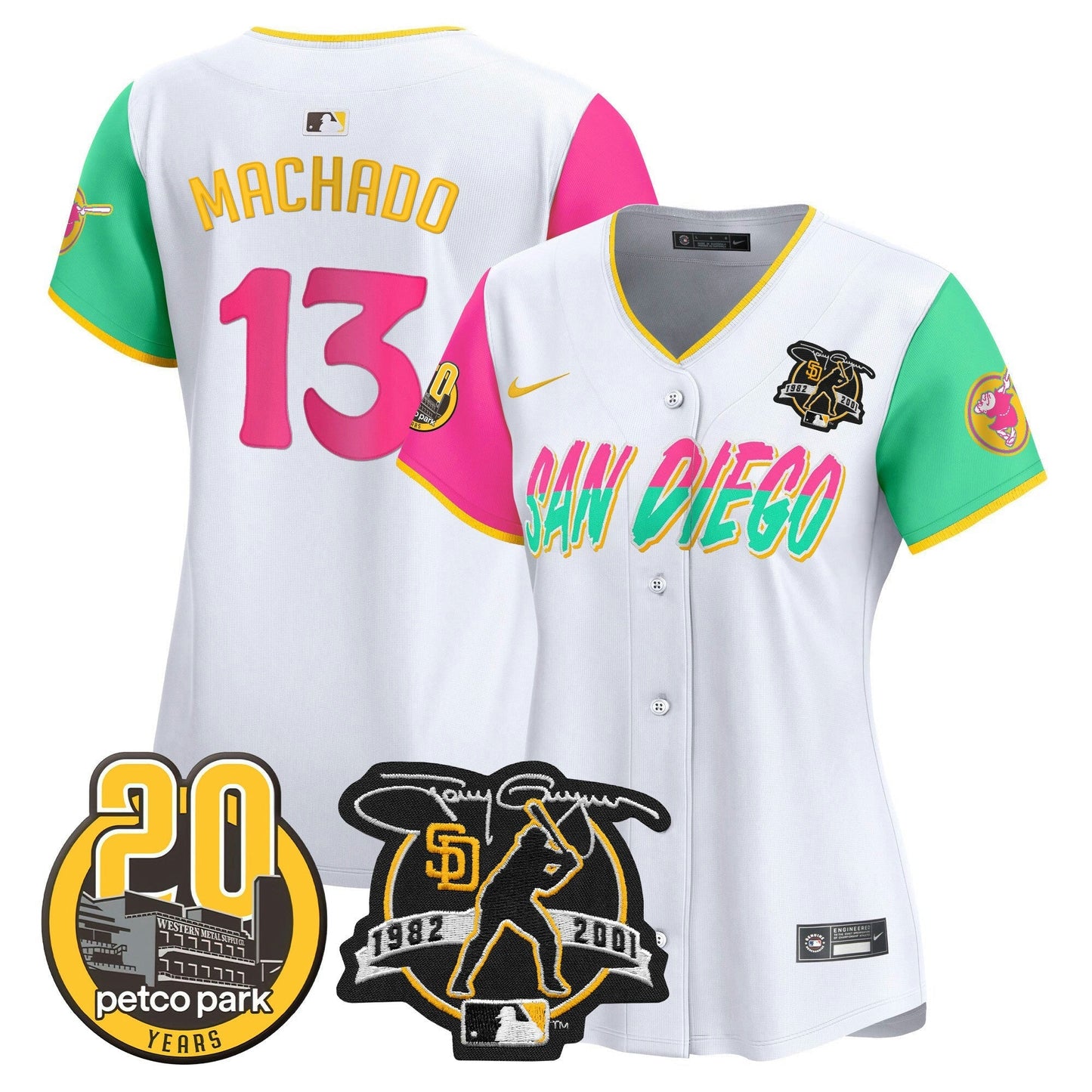 Camisa MLB Women’s Tony Gwynn & Petco Park 20th Patch Vapor Premier Limited Jersey