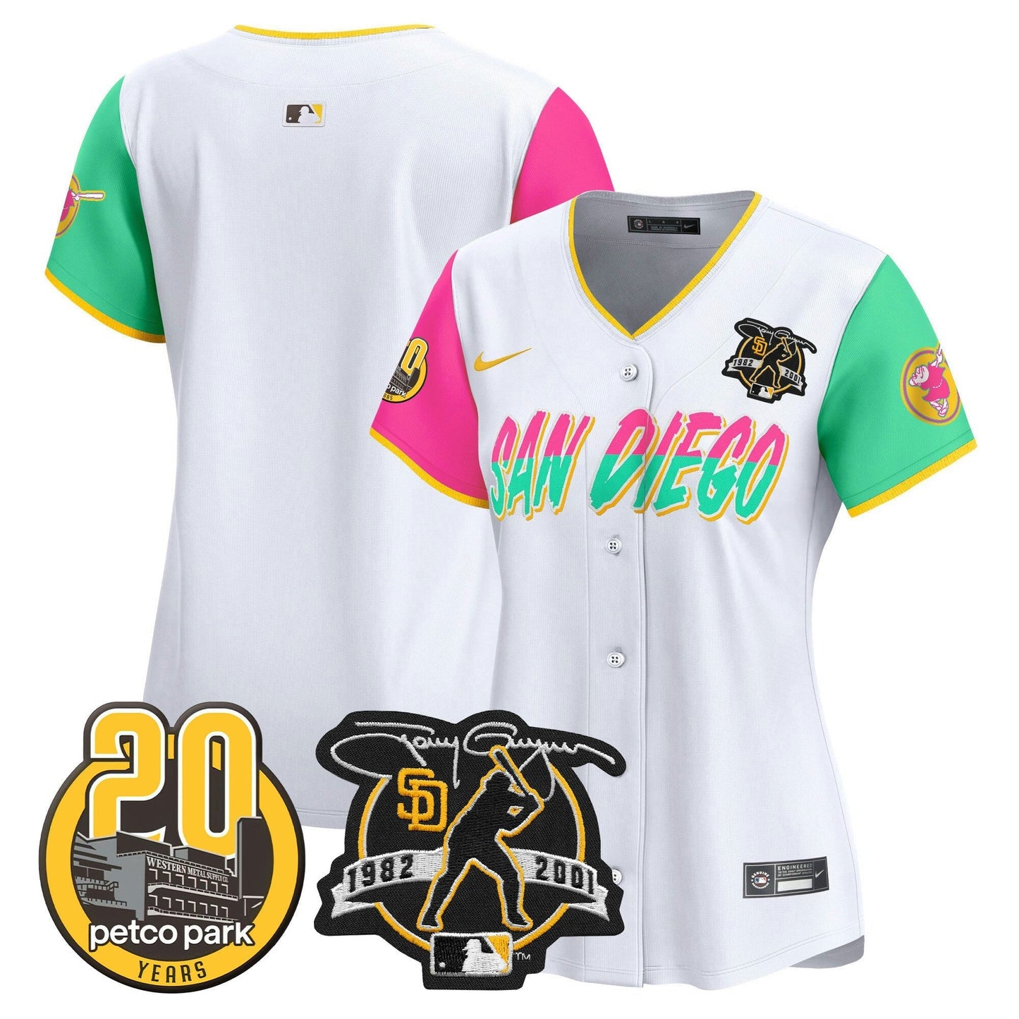 Camisa MLB Women’s Tony Gwynn & Petco Park 20th Patch Vapor Premier Limited Jersey