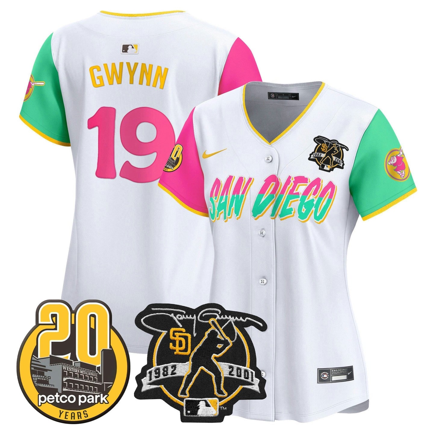 Camisa MLB Women’s Tony Gwynn & Petco Park 20th Patch Vapor Premier Limited Jersey