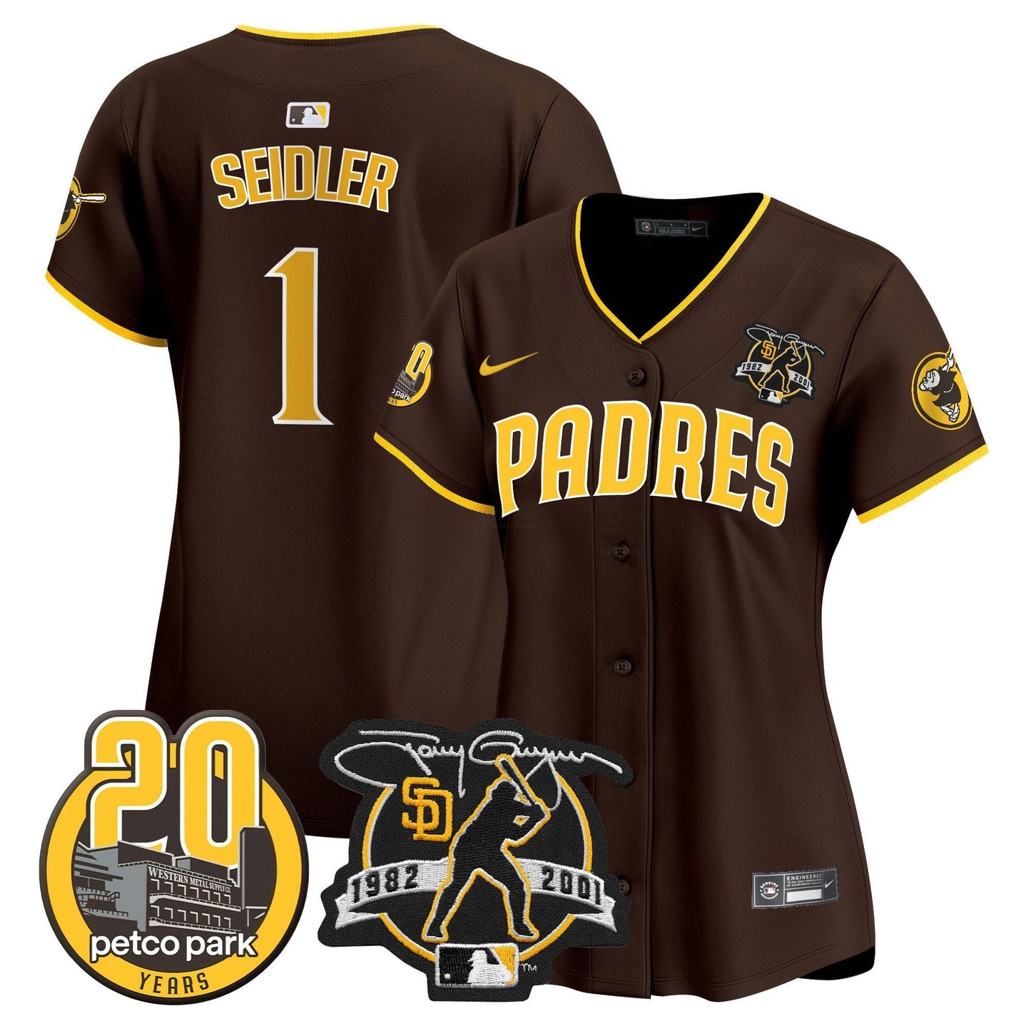 Camisa MLB Women’s Tony Gwynn & Petco Park 20th Patch Vapor Premier Limited Jersey