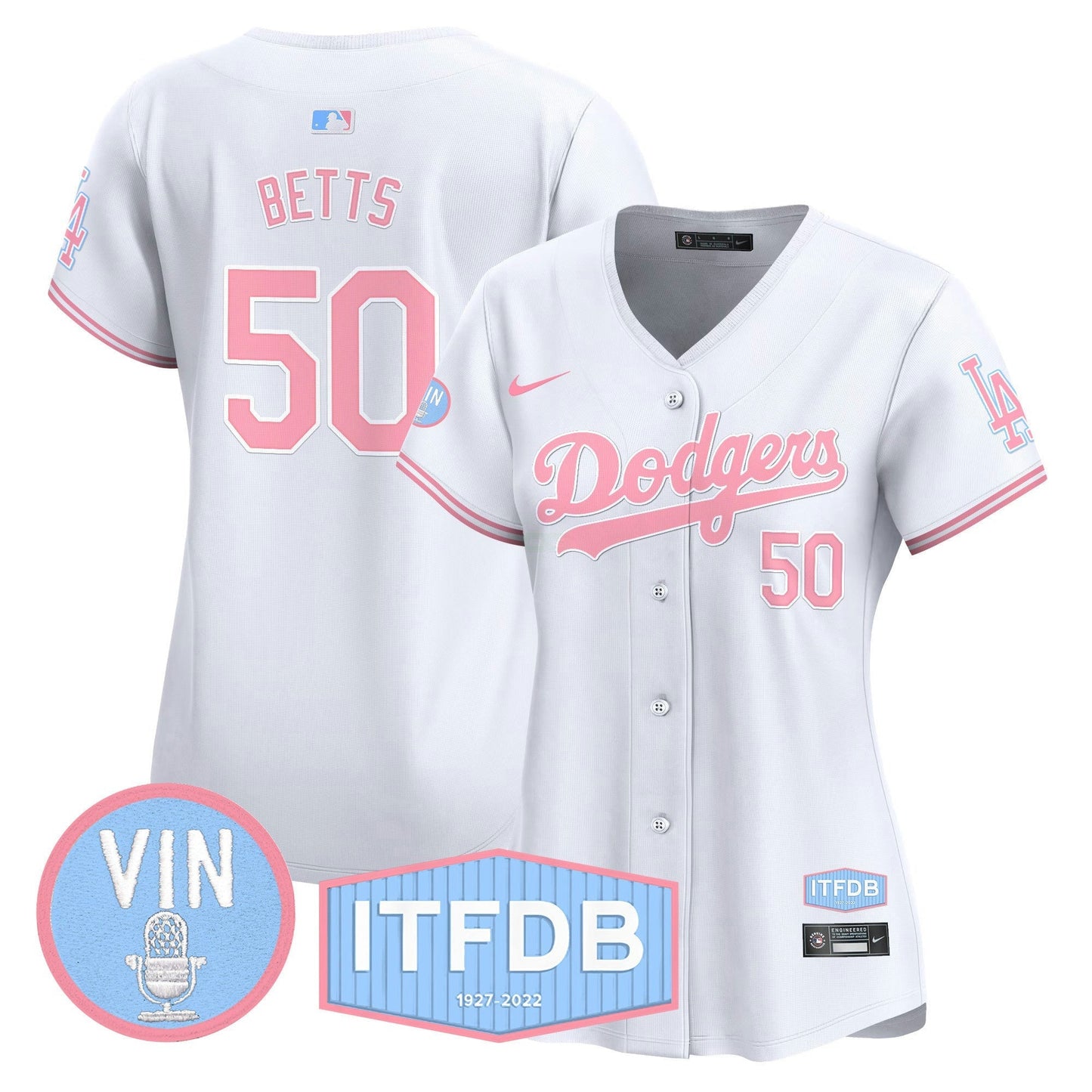 Camisa MLB Women’s Vin ITFDB Patch Bubblegum Pink Vapor Premier Limited Jersey