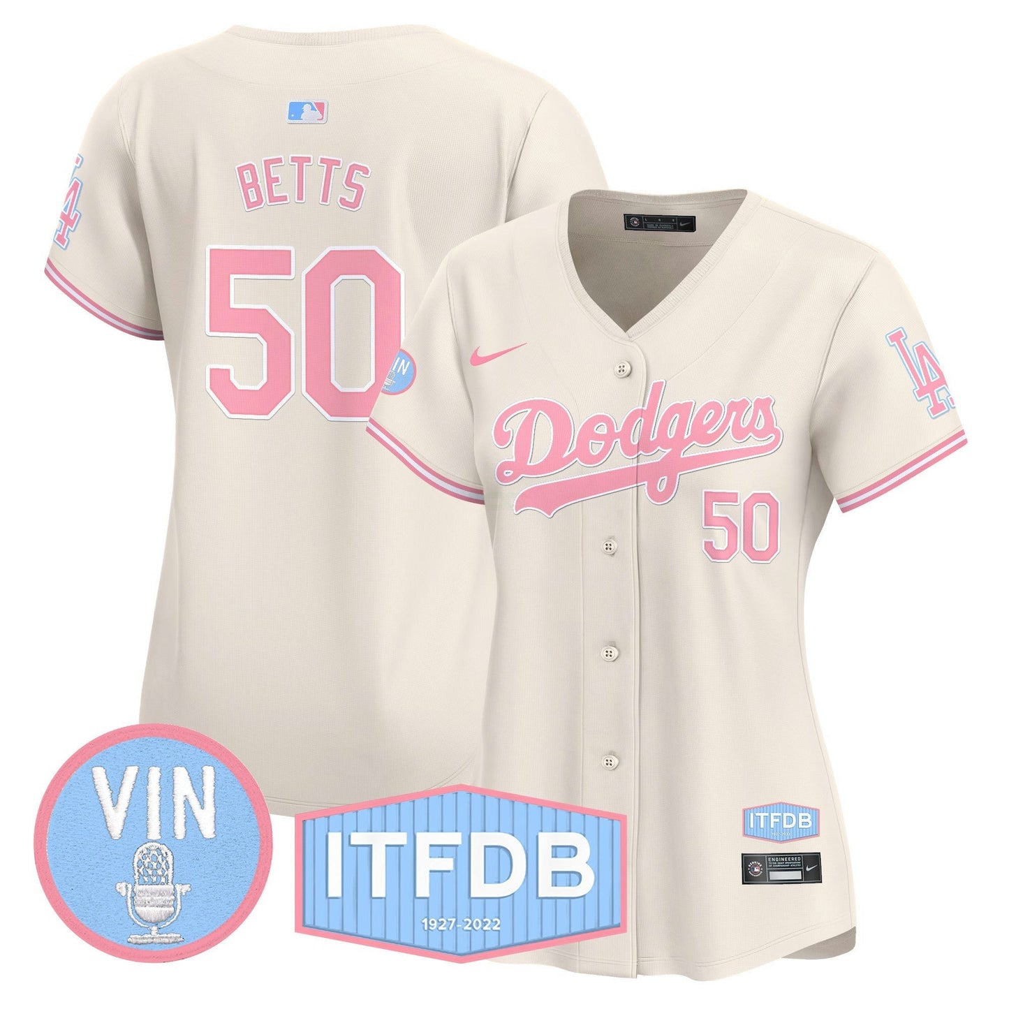 Camisa MLB Women’s Vin ITFDB Patch Bubblegum Pink Vapor Premier Limited Jersey