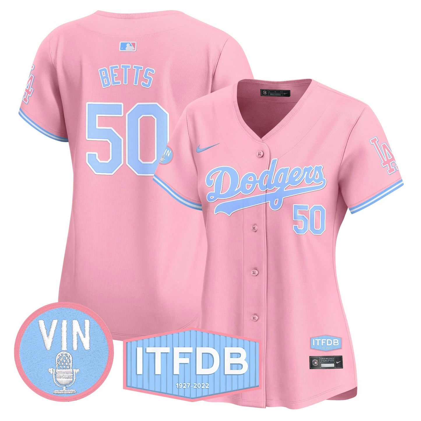 Camisa MLB Women’s Vin ITFDB Patch Bubblegum Pink Vapor Premier Limited Jersey