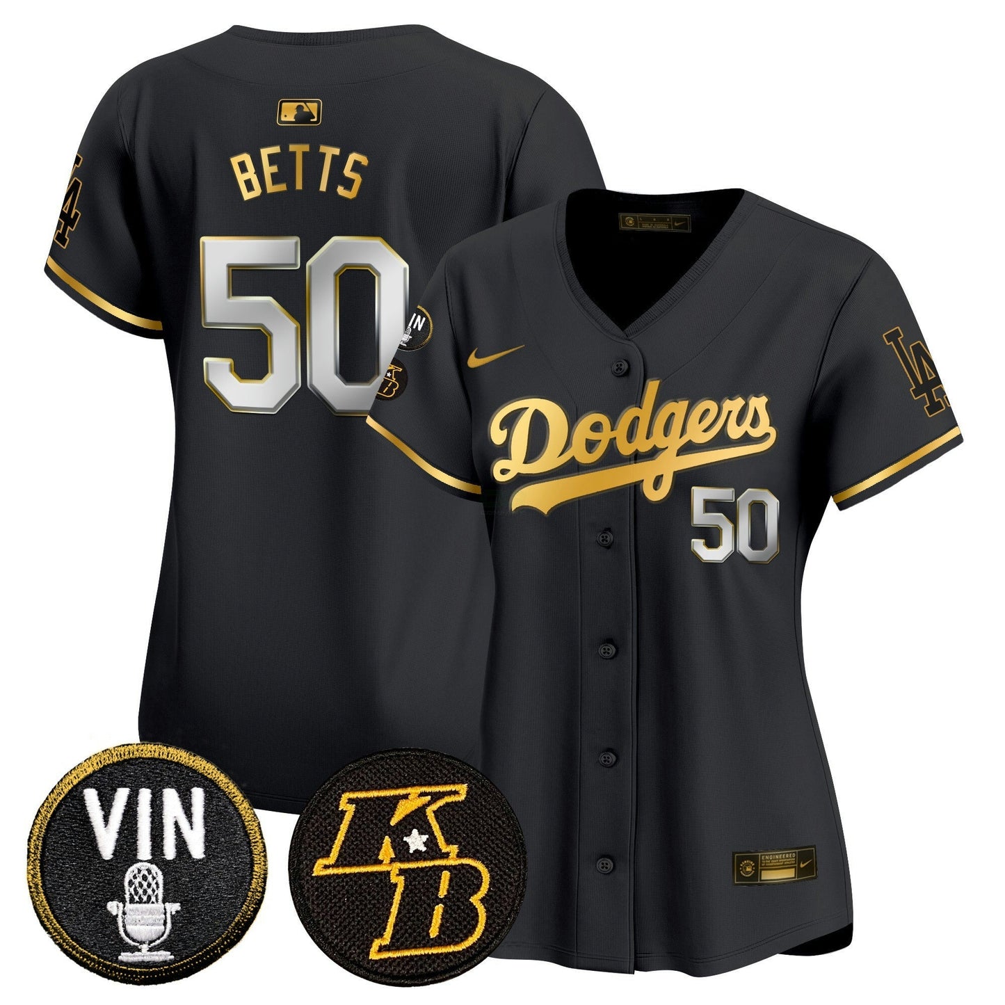 Camisa MLB Women’s Vin & Kobe Patch Dourada Trim Vapor Premier Limited Jersey