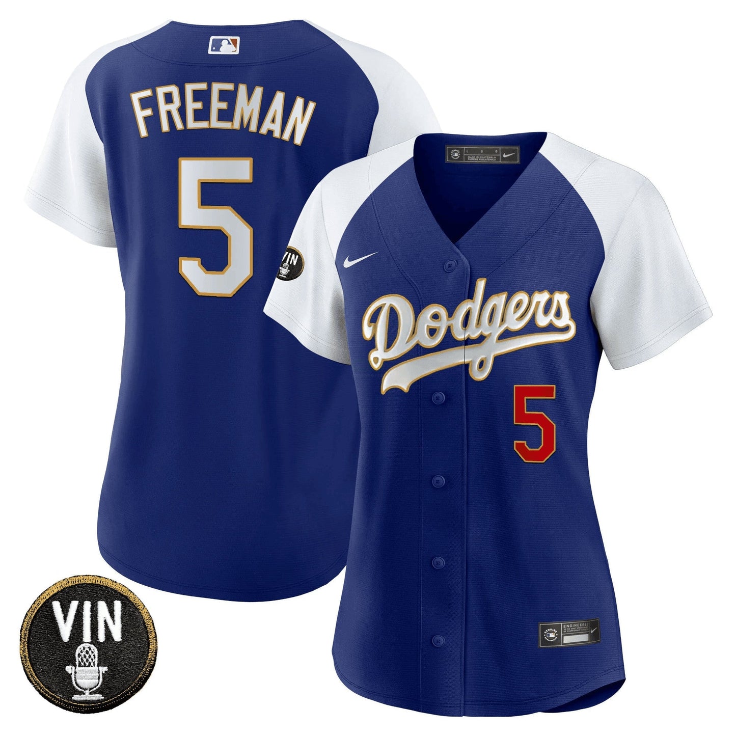 Camisa MLB Women’s Vin Scully Patch Dourada Trim Jersey
