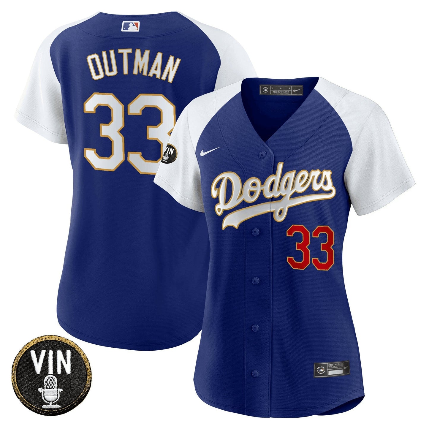 Camisa MLB Women’s Vin Scully Patch Dourada Trim Jersey