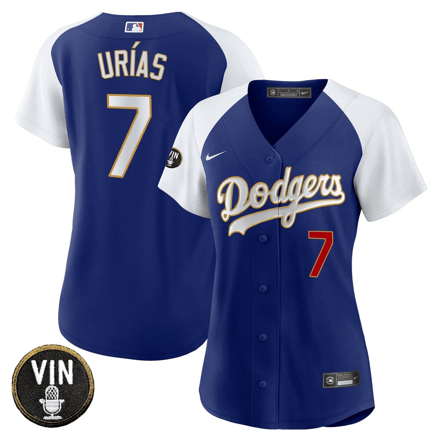 Camisa MLB Women’s Vin Scully Patch Dourada Trim Jersey