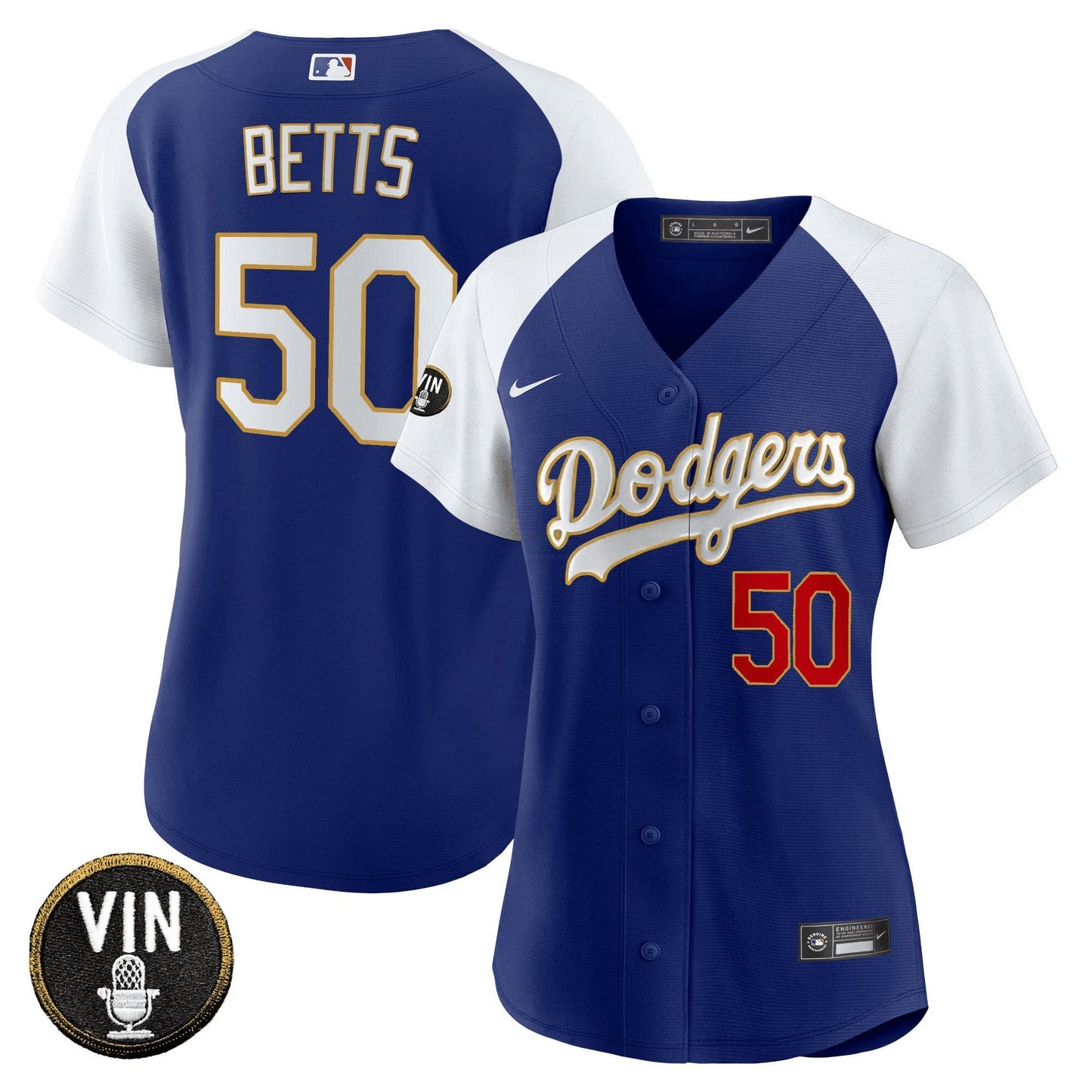 Camisa MLB Women’s Vin Scully Patch Dourada Trim Jersey
