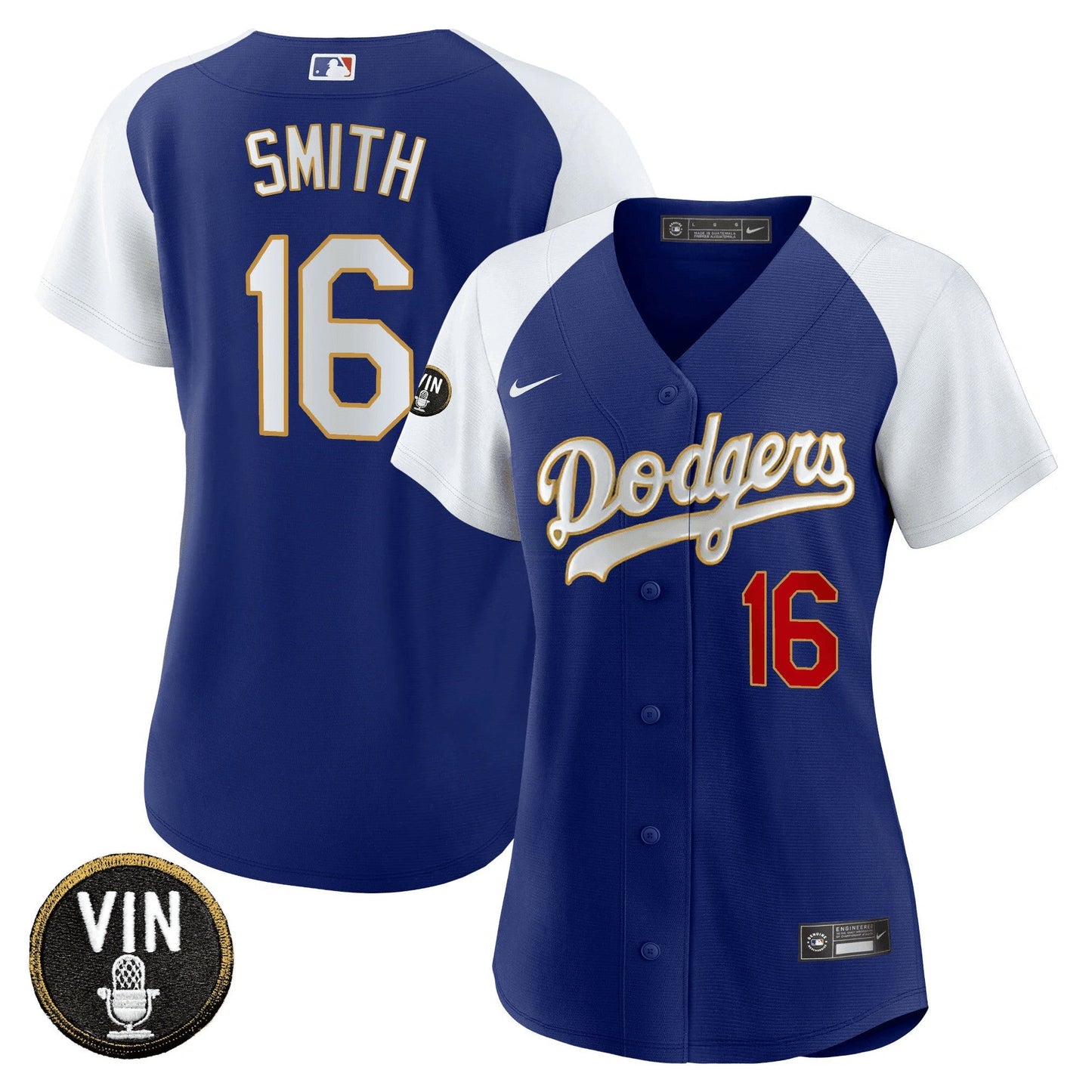 Camisa MLB Women’s Vin Scully Patch Dourada Trim Jersey