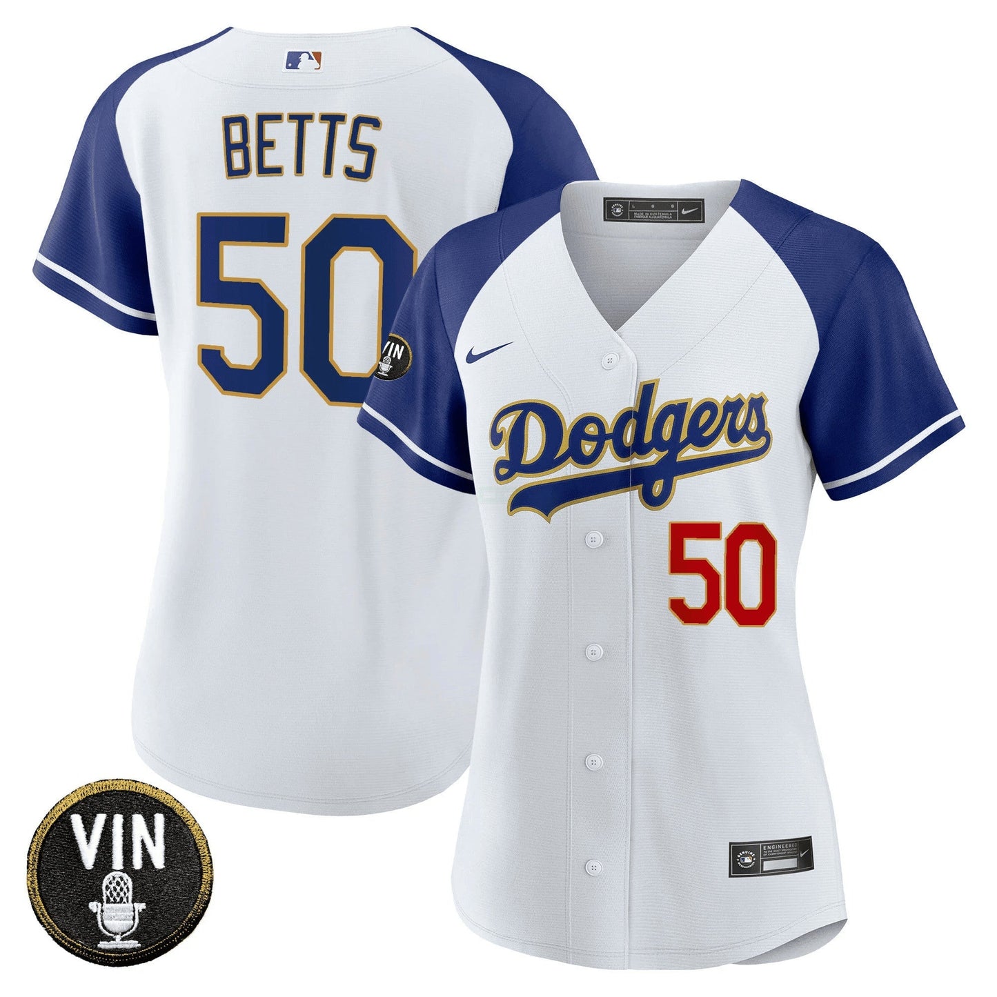 Camisa MLB Women’s Vin Scully Patch Dourada Trim Jersey