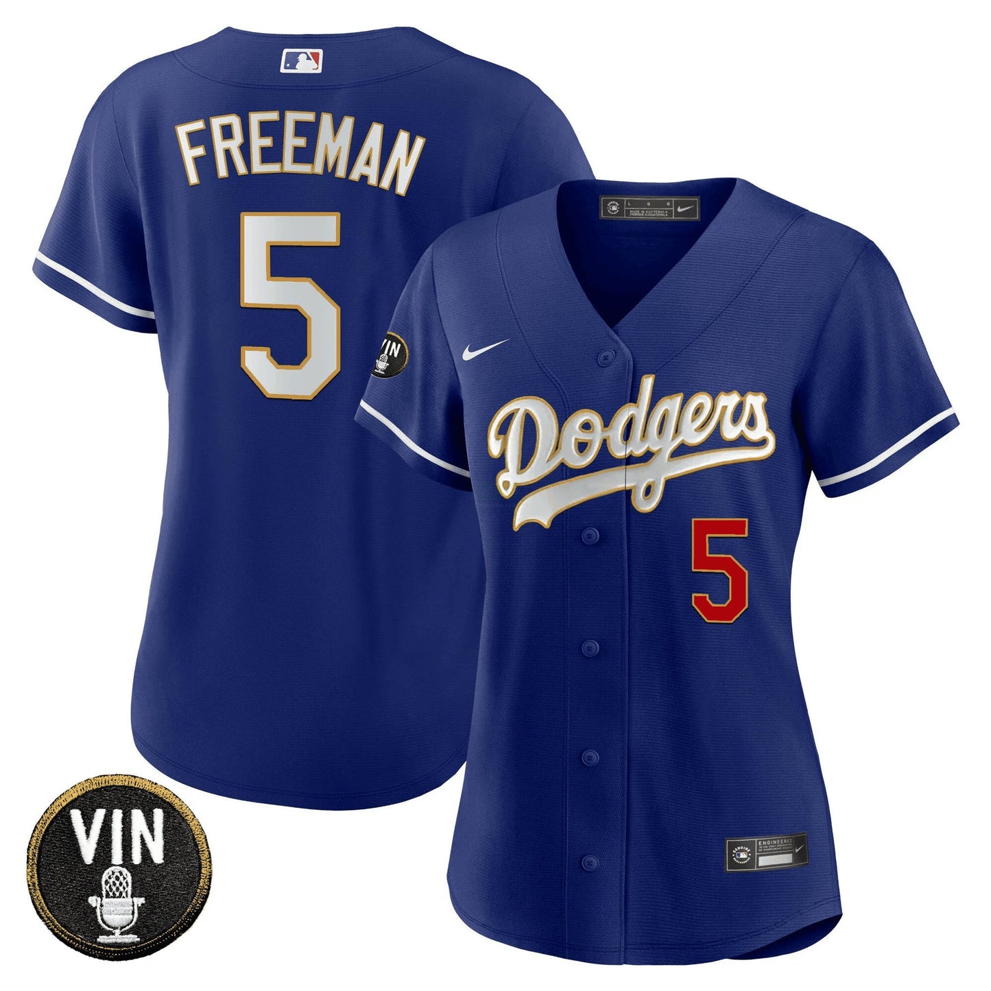 Camisa MLB Women’s Vin Scully Patch Dourada Trim Jersey